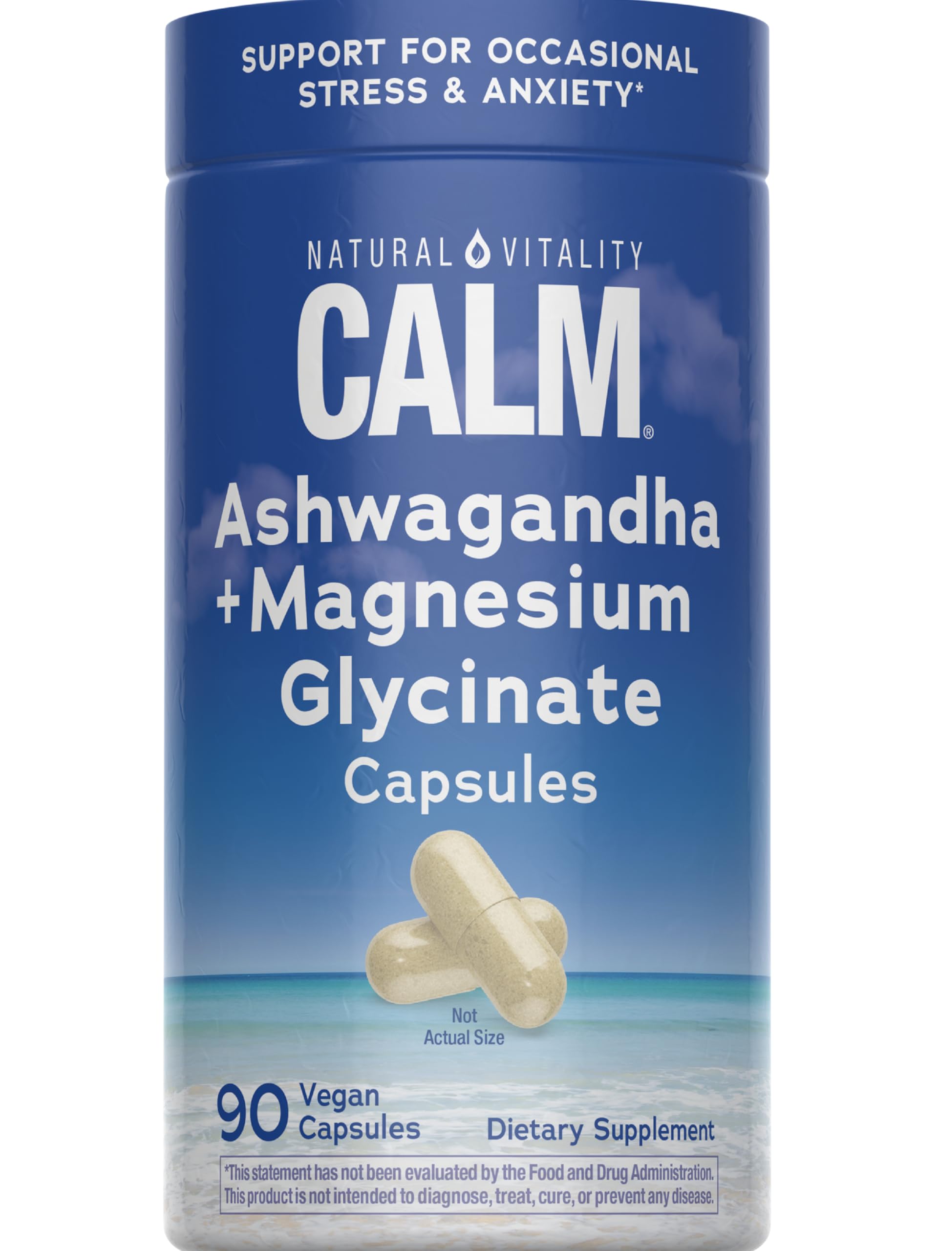 Natural Vitality Calm Ashwagandha + Magnesium Glycinate Capsules | Support for Occasional Stress & Anxiety | Gluten Free Supplement | 90 Count Natural Vitality Au supplements
