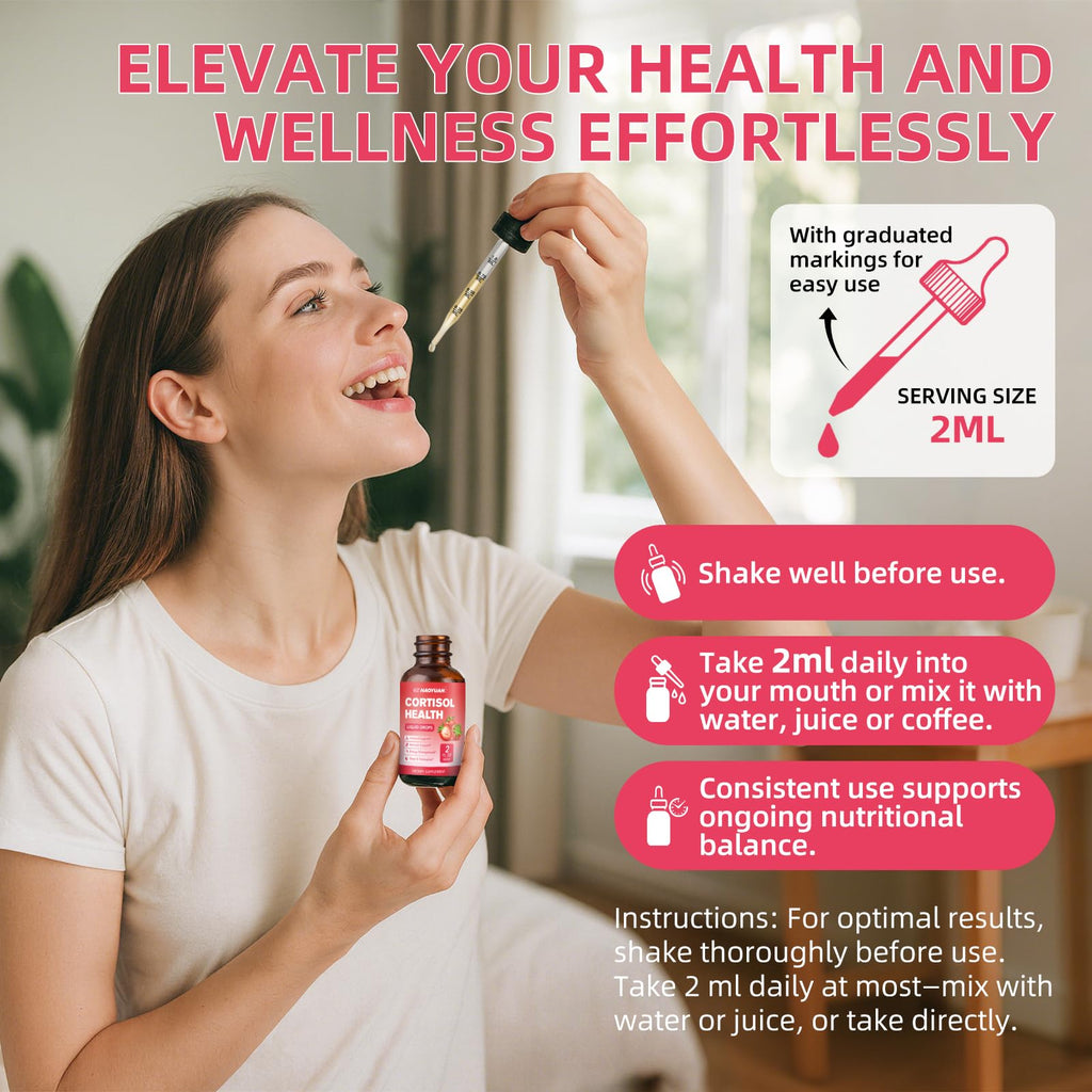 GZ HAOYUAN Cortisol Supplement Liquid Drops for Women and Men with Magnesium, Ashwagandha, L-theanine, Phosphatidylserine for Lower Cortisol, Calm, Mood, Sleep Support - 2 FL.OZ, Strawberry GZ HAOYUAN Au supplements