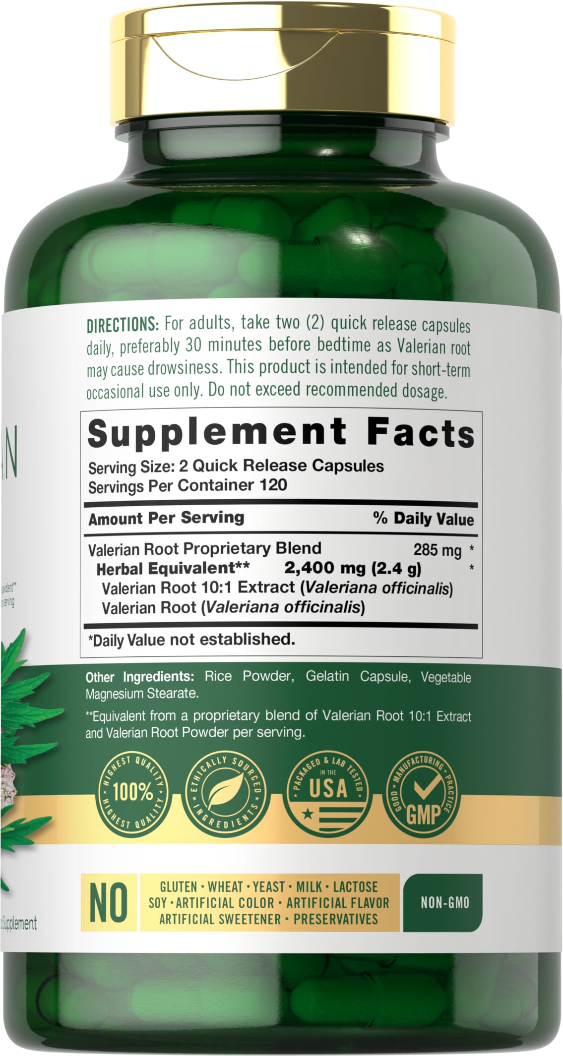 Carlyle Valerian Root Capsules | 240 Count | Herb Extract Supplement | Non-GMO, Gluten Free