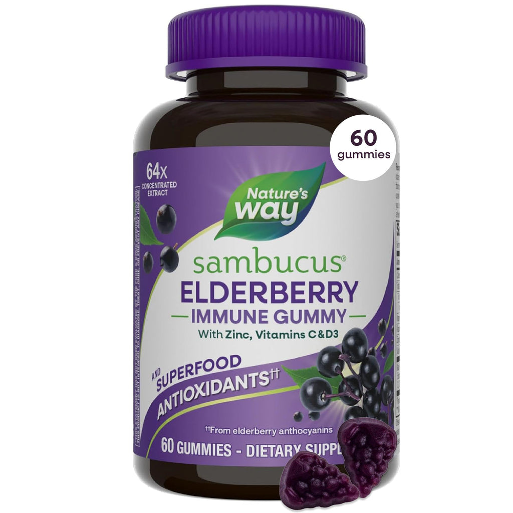 Nature’s Way Sambucus Elderberry Gummies, Immune Support Gummy for Adults & Kids Ages 4+ with Black Elderberry Extract, Vitamin C