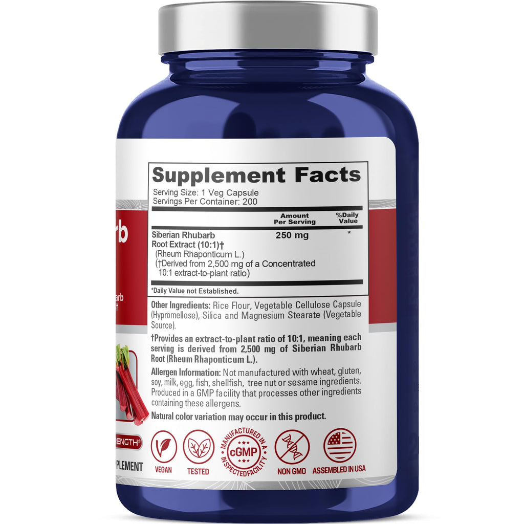 NusaPure Siberian Rhubarb 10:1 Extract, 250 mg Equivalent to 2,500mg - 200 Veggie Capsules (Vegetarian, Non-GMO, Vegan) NusaPure Au supplements