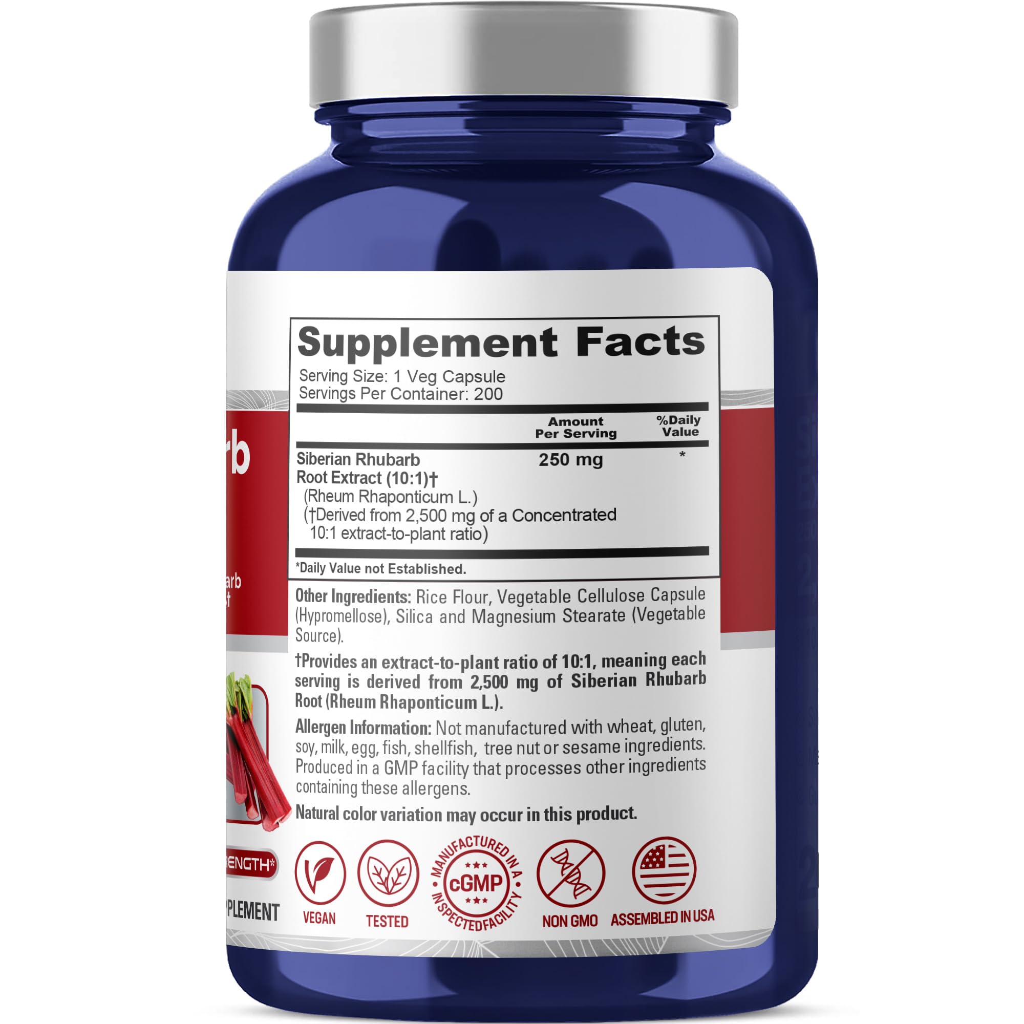 NusaPure Siberian Rhubarb 10:1 Extract, 250 mg Equivalent to 2,500mg - 200 Veggie Capsules (Vegetarian, Non-GMO, Vegan) NusaPure Au supplements