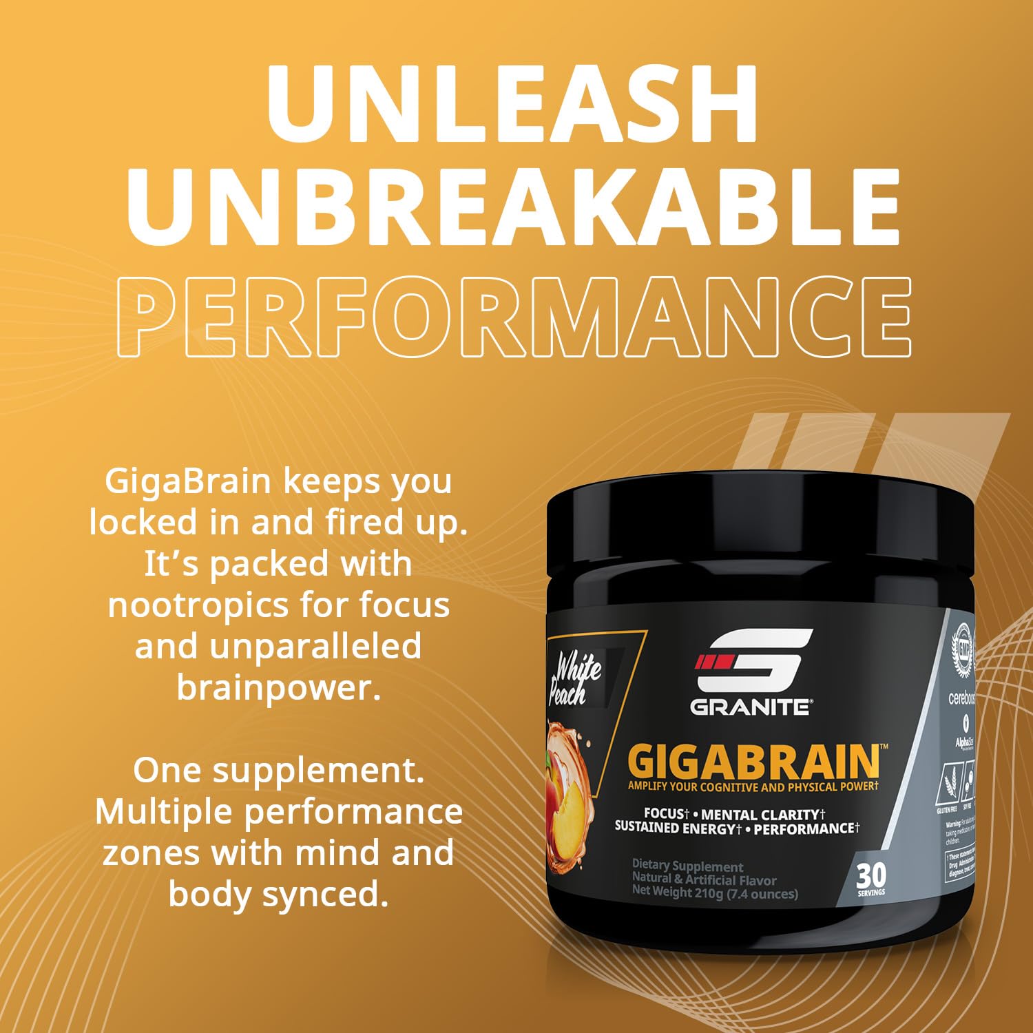 Granite Nutrition GigaBrain Nootropic Energy Powder – Cereboost, Alpha-GPC & ElevATP – Cognitive Focus Supplement for Sustained Energy & Performance – White Peach, 30 Servings Granite Supplements Au supplements