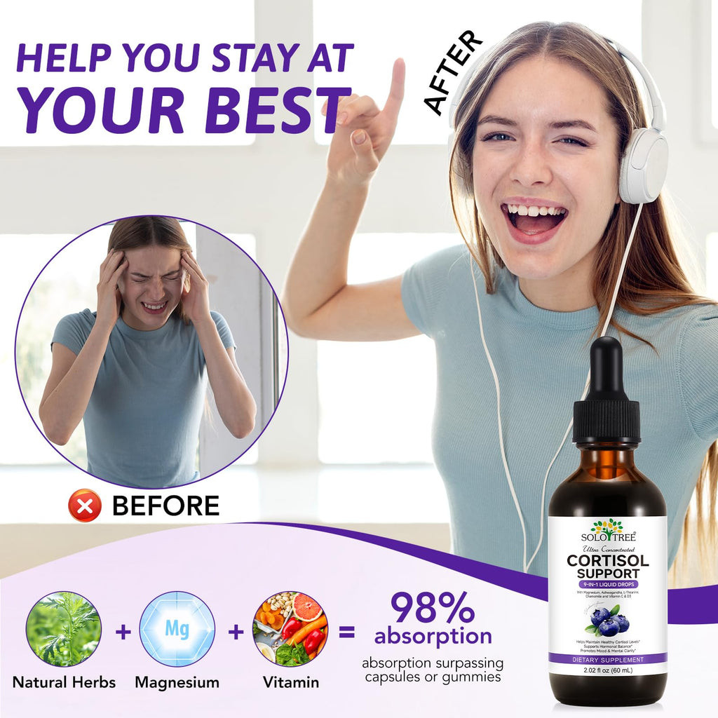 NIFEISHI Cortisol Reducer & Manager Liquid Drops for Women & Men | Cortisol Supplements with Ashwagandha & Magnesium | 9-in-1 Stress & Mood Support, Blueberry Flavor-2.02 floz NIFEISHI Au supplements