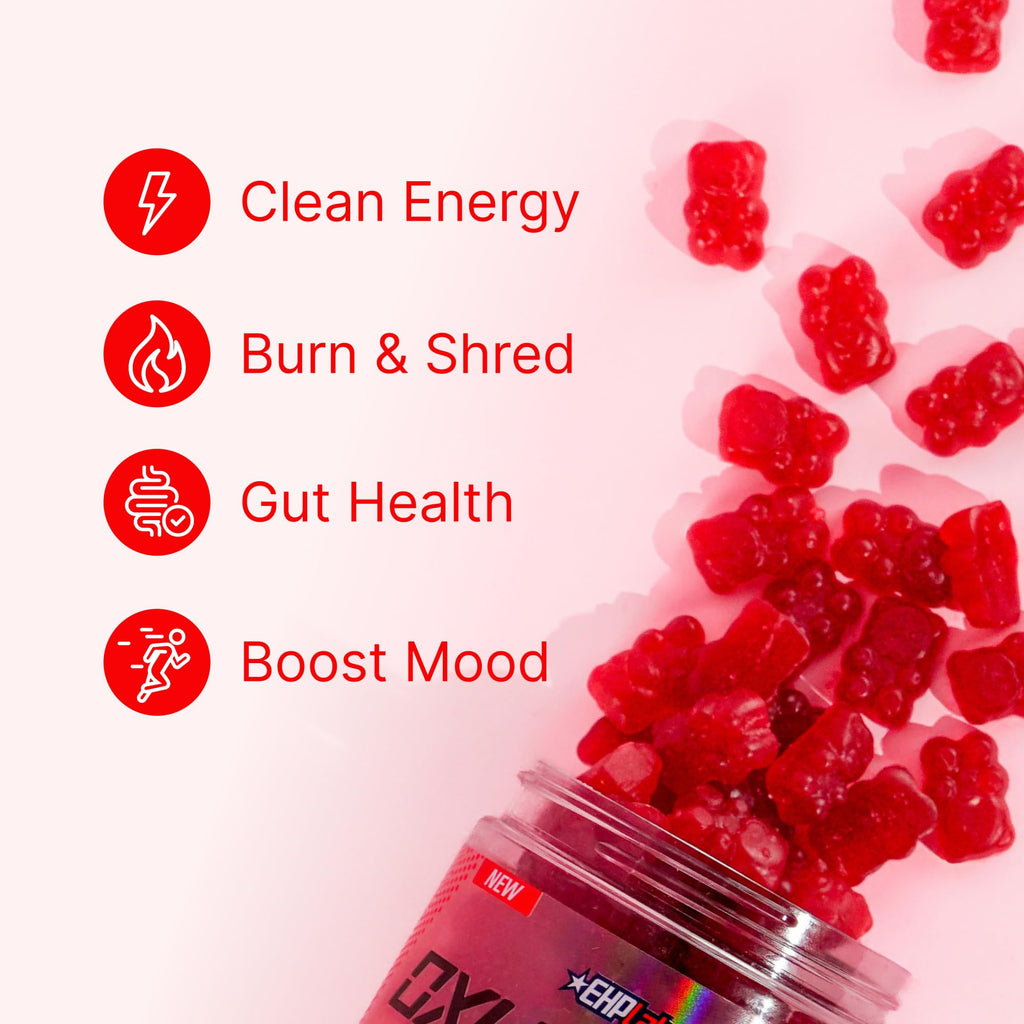 EHP Labs OxyShred Gummies - Pre Workout Gummies & Energy Chews with 100mg Caffeine, L-Carnitine for Thermo & Metabolic Support, All Natural Energy Boost