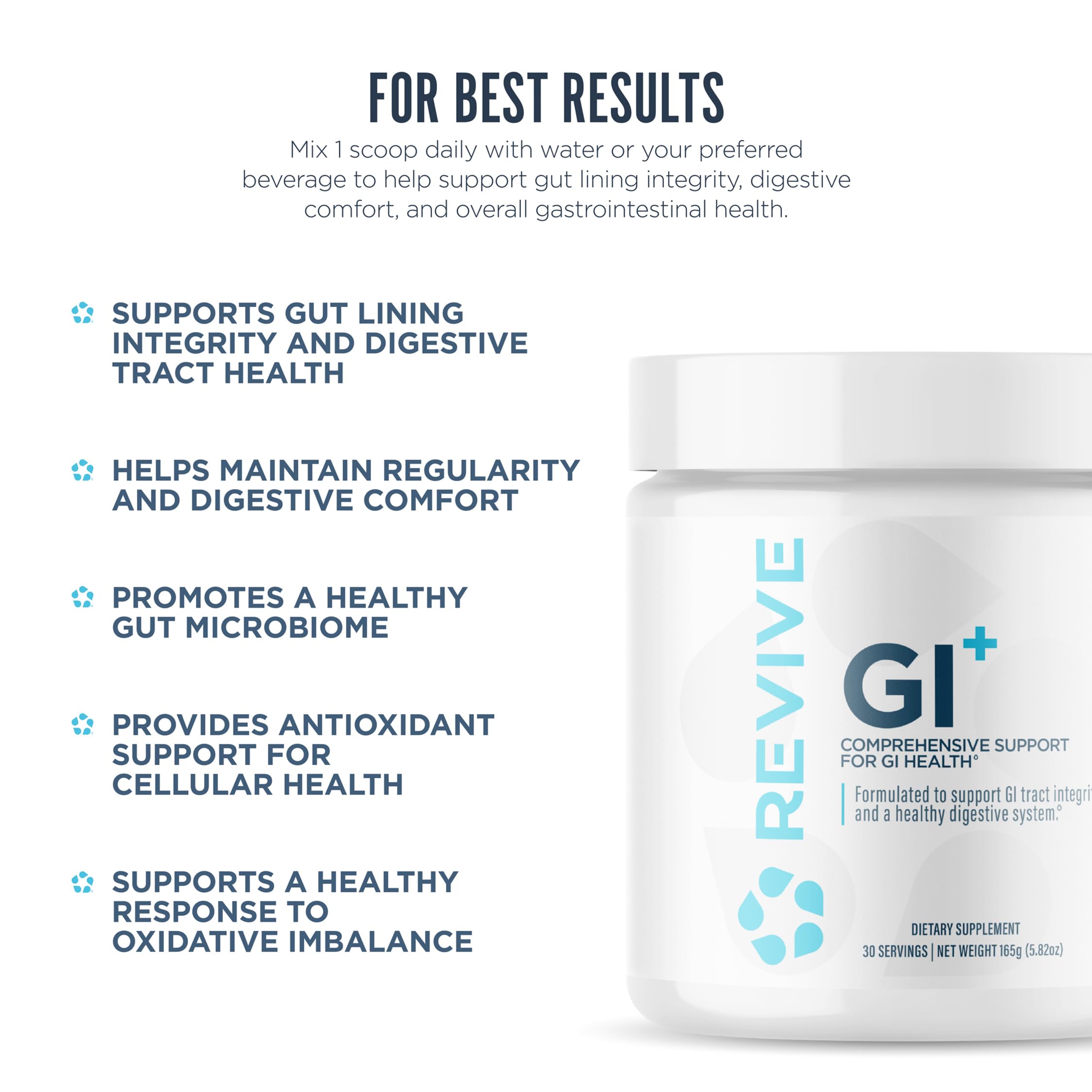 Revive MD Digestive Health Supplement, GI Plus (30 Servings) - Supports Gut Health for Women & Men - Promotes Regularity & Bowel Function