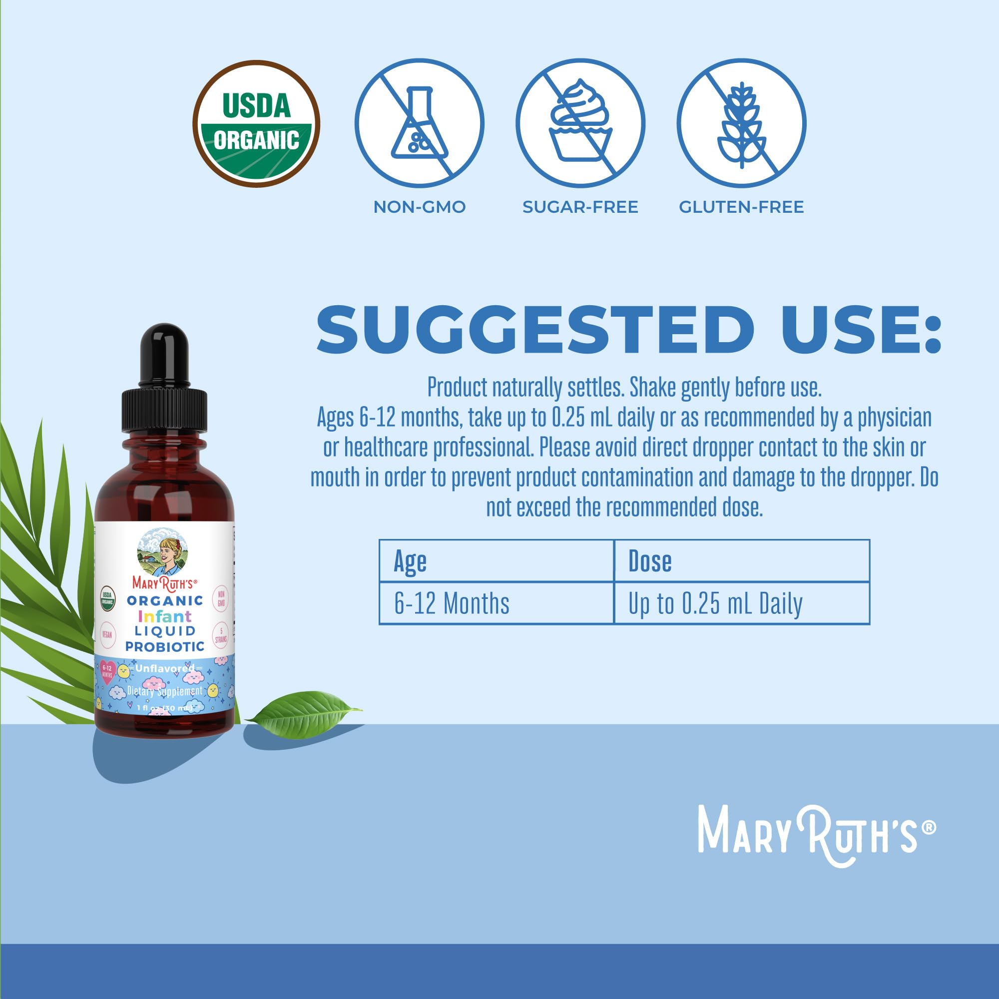 MaryRuth Organics USDA Organic Infant Liquid Probiotic Drops | Baby Essentials | Probiotics for Infants | Baby Probiotic Drops
