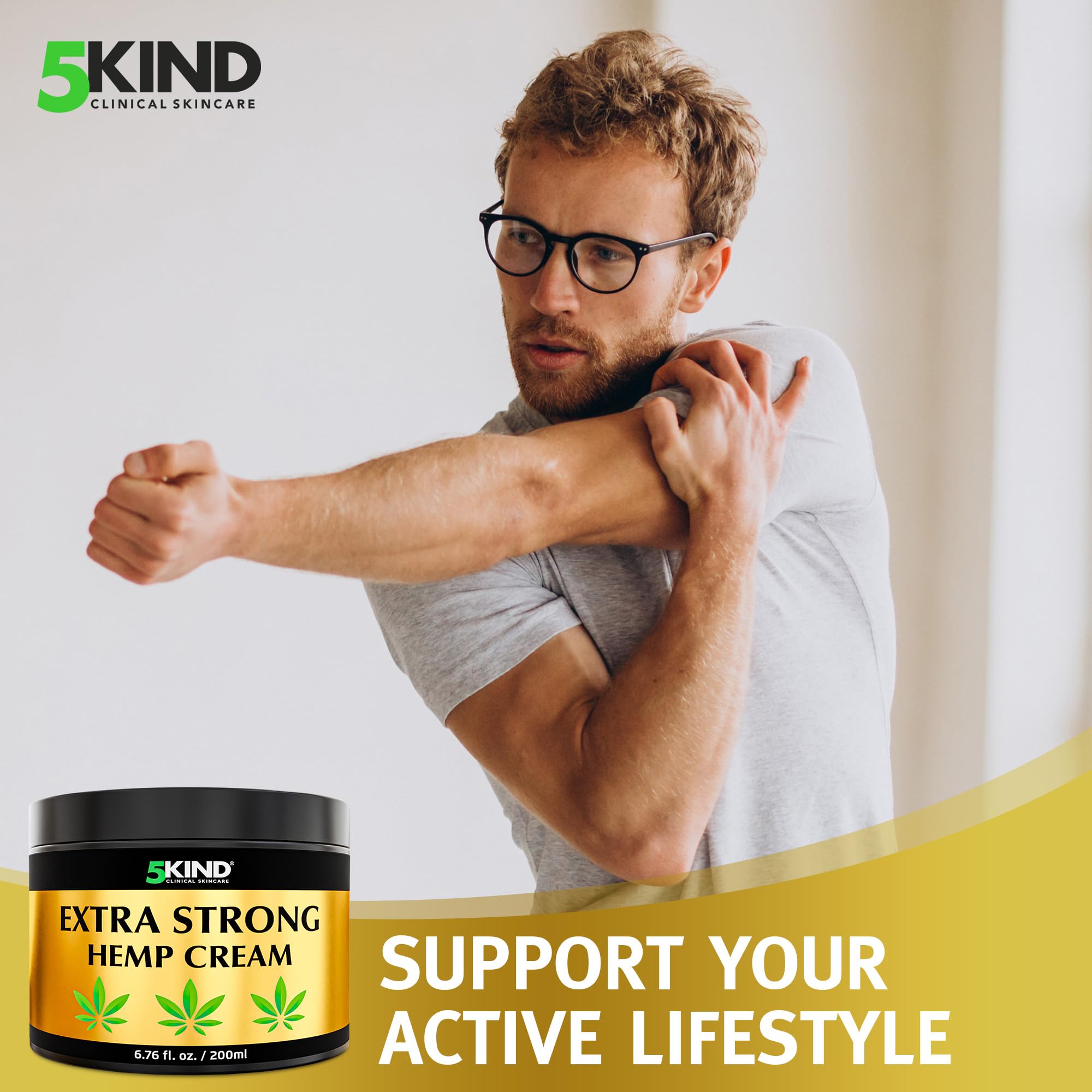 5kind Extra Strong Hemp Cream 6.76 fl oz - Maximum Strength - Natural Topical Cream - Muscle Rub for Lower Back, Joints, Neck, Knees, Shoulders 5kind clinical skincare Au supplements