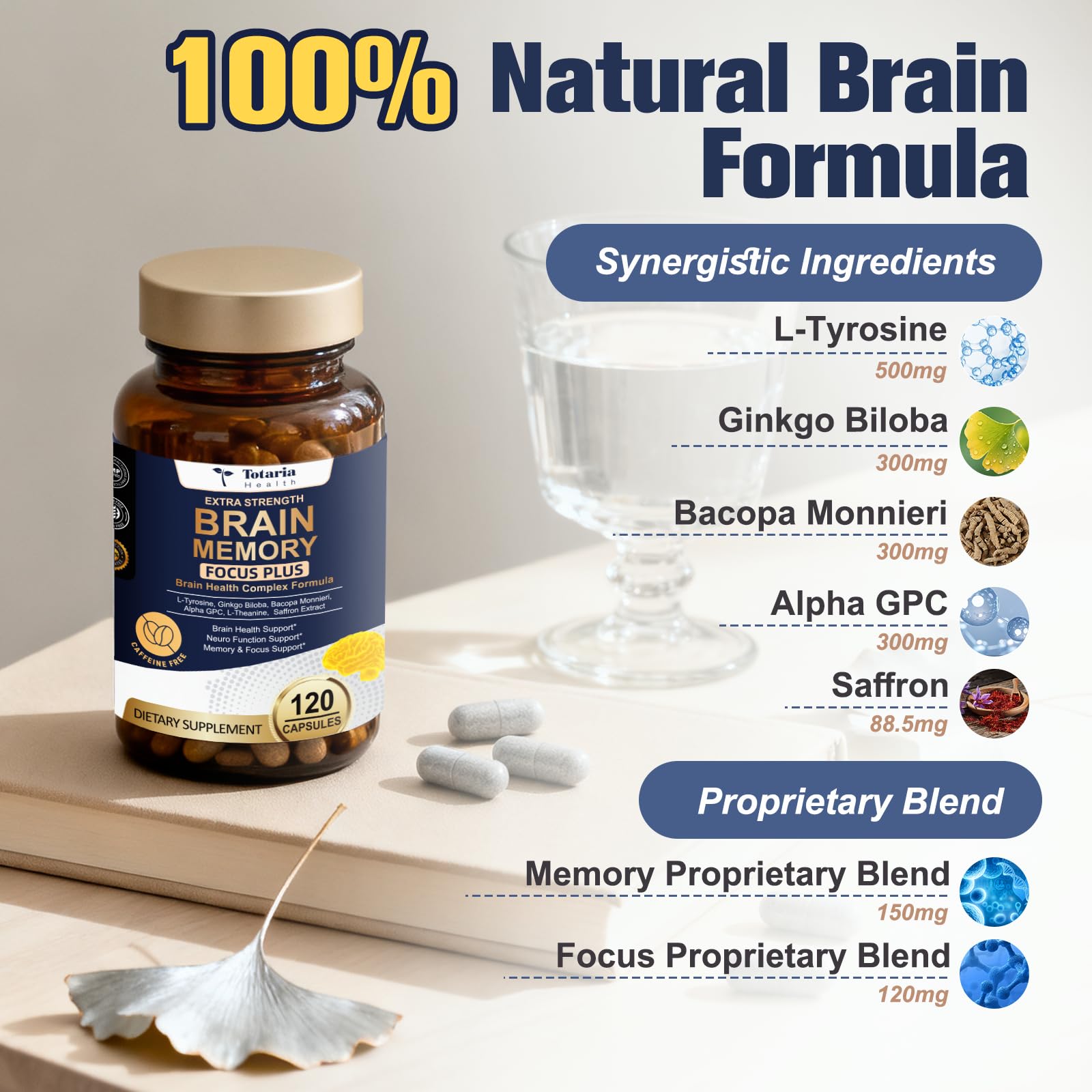 Totara Brain Supplements for Memory and Focus丨Non-Caffeinated Energy with L-Tyrosine, Alpha GPC, Ginkgo Biloba, Bacopa Monnieri, Saffron – Gluten Free, Non-GMO for Neuro & Brain Health (120 Counts) Totaria Au supplements