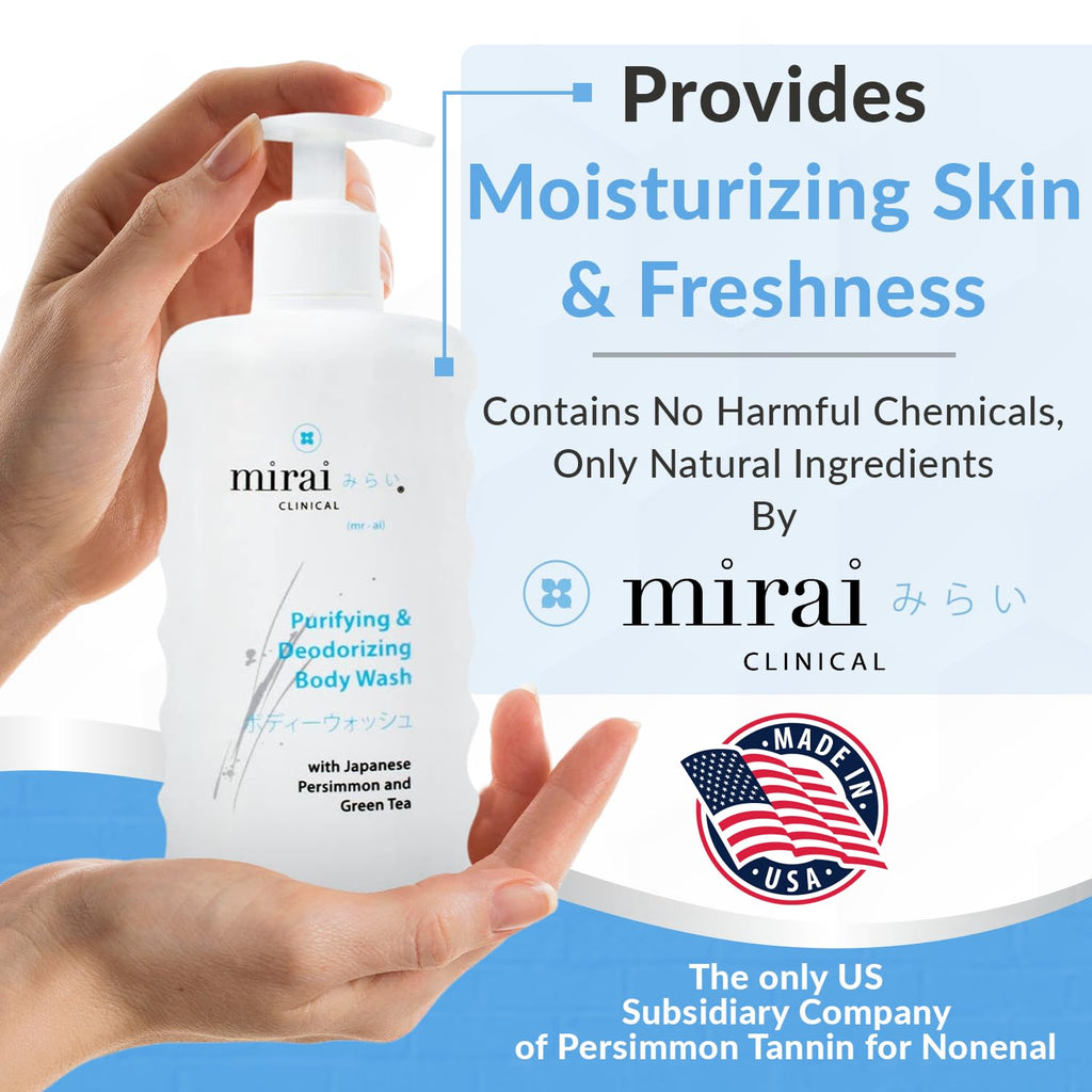 Mirai Clinical Body Wash for Strong Body Odor - Renewing Body Purifying & Deodorizing with Natural Persimmon & Green Tea Extracts