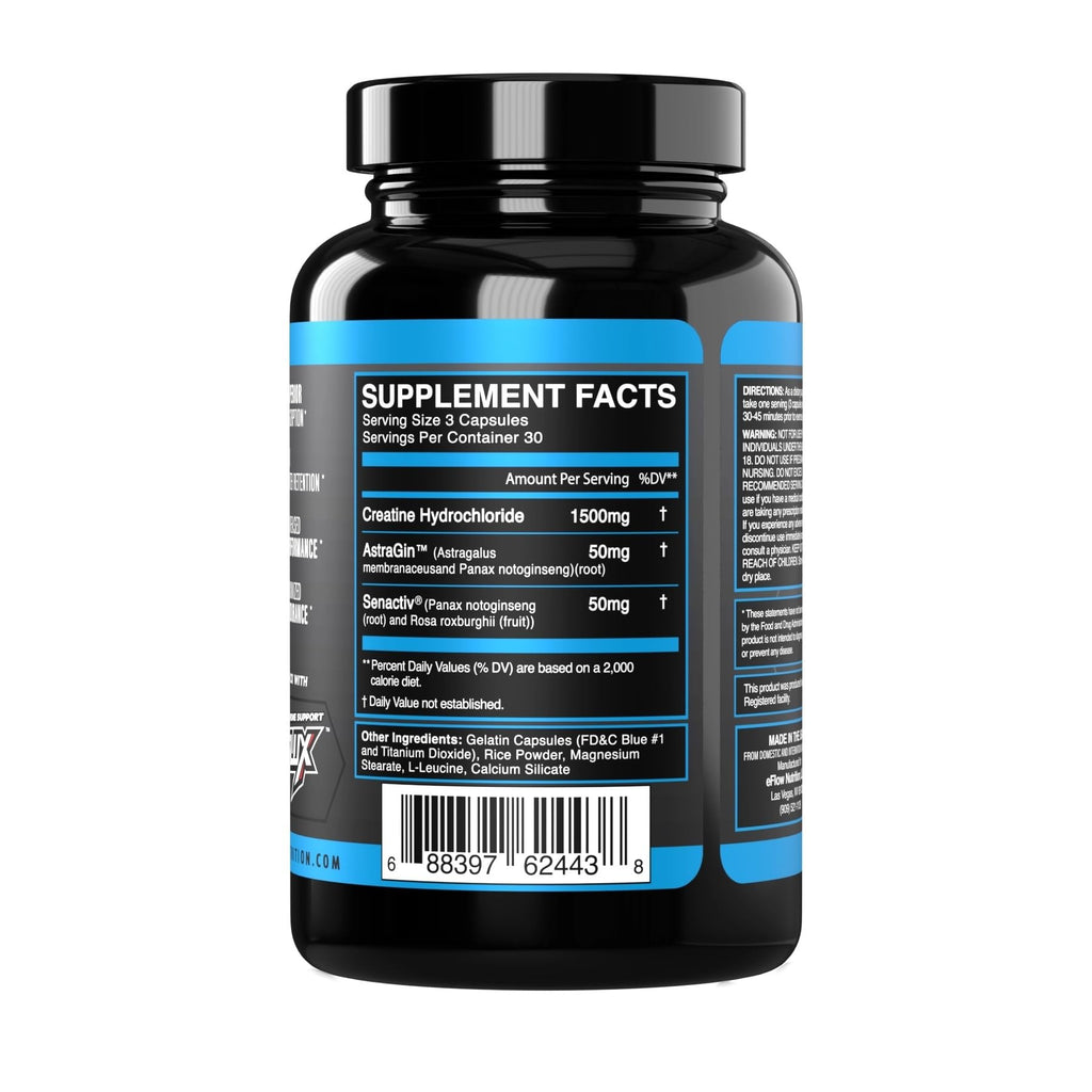 eFlow Creatine Capsules, HCL Creatine Pills - Creatine Supplement for Men & Women, Muscle Builder, Endurance, Strength, with AstraGin and Senactiv (1500mg, 90 Capsules) eFlow Nutrition Au supplements