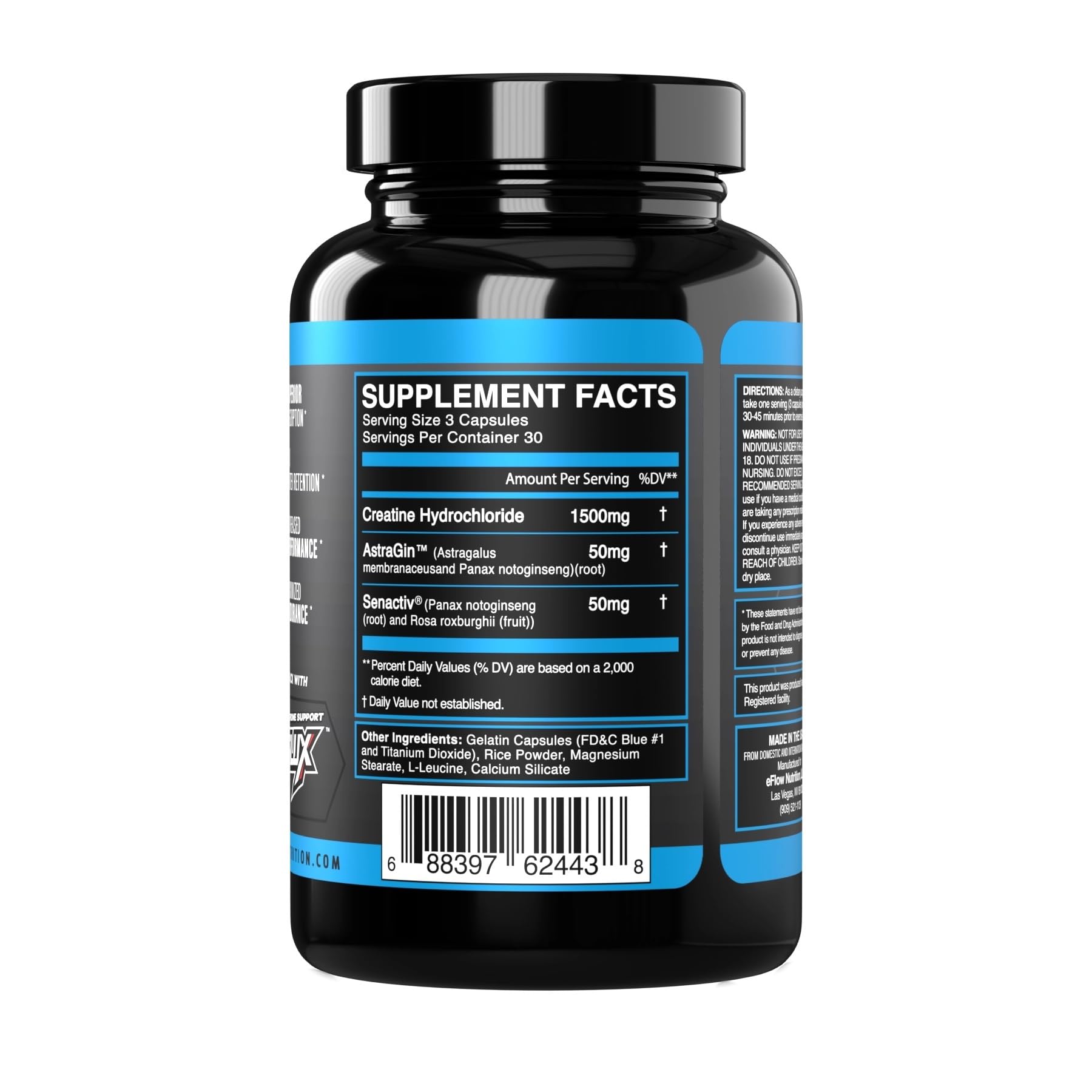 eFlow Creatine Capsules, HCL Creatine Pills - Creatine Supplement for Men & Women, Muscle Builder, Endurance, Strength, with AstraGin and Senactiv (1500mg, 90 Capsules) eFlow Nutrition Au supplements