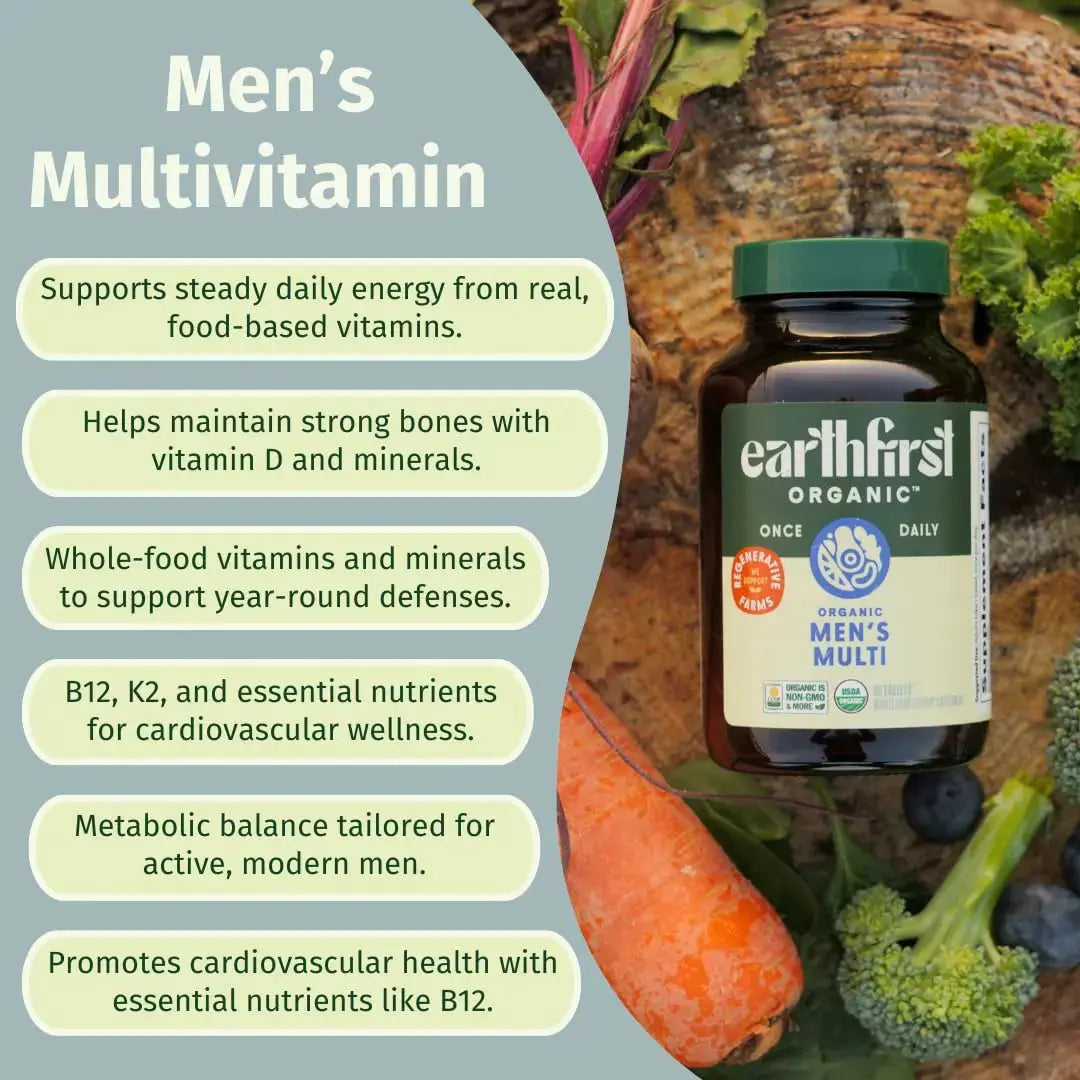 EarthFirst Organic Men’s Multi Once Daily, Whole-Food Multivitamin with 19 Vitamins & Minerals for Energy, Heart, Bone Strength EarthFirst Organic Au supplements