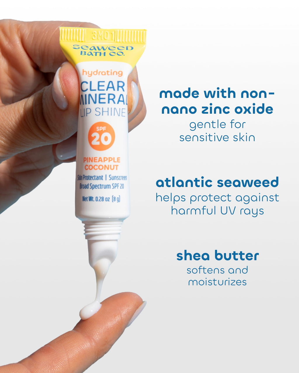 Seaweed Bath Co. Hydrating Clear Mineral Lip Shine - SPF 20 Sunscreen Zinc Oxide Lip Balm - Nourishing Care to Hydrate & Protect Dry