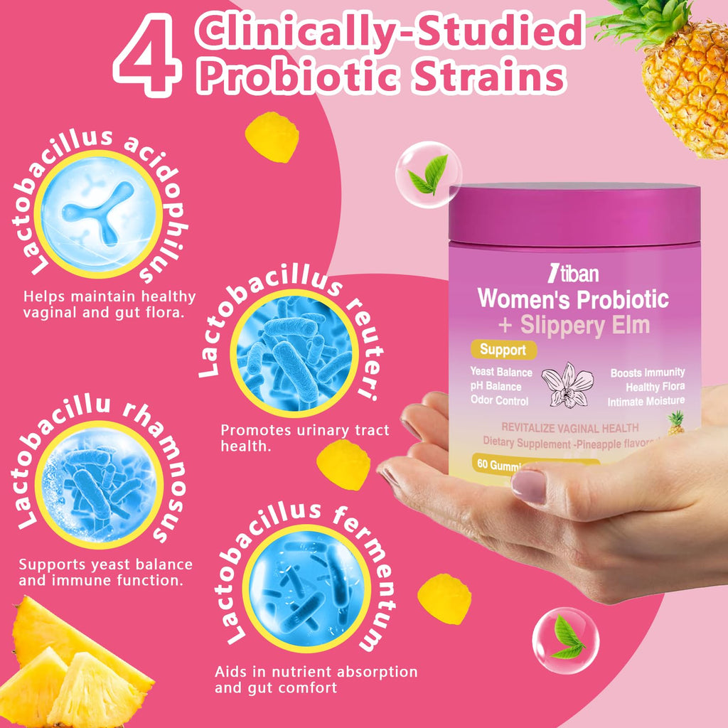 Itiban Feminine Vaginal Probiotics Gummies, Supports pH Balance & Digestive Health, Slippery Elm for Women, Suagr-Free