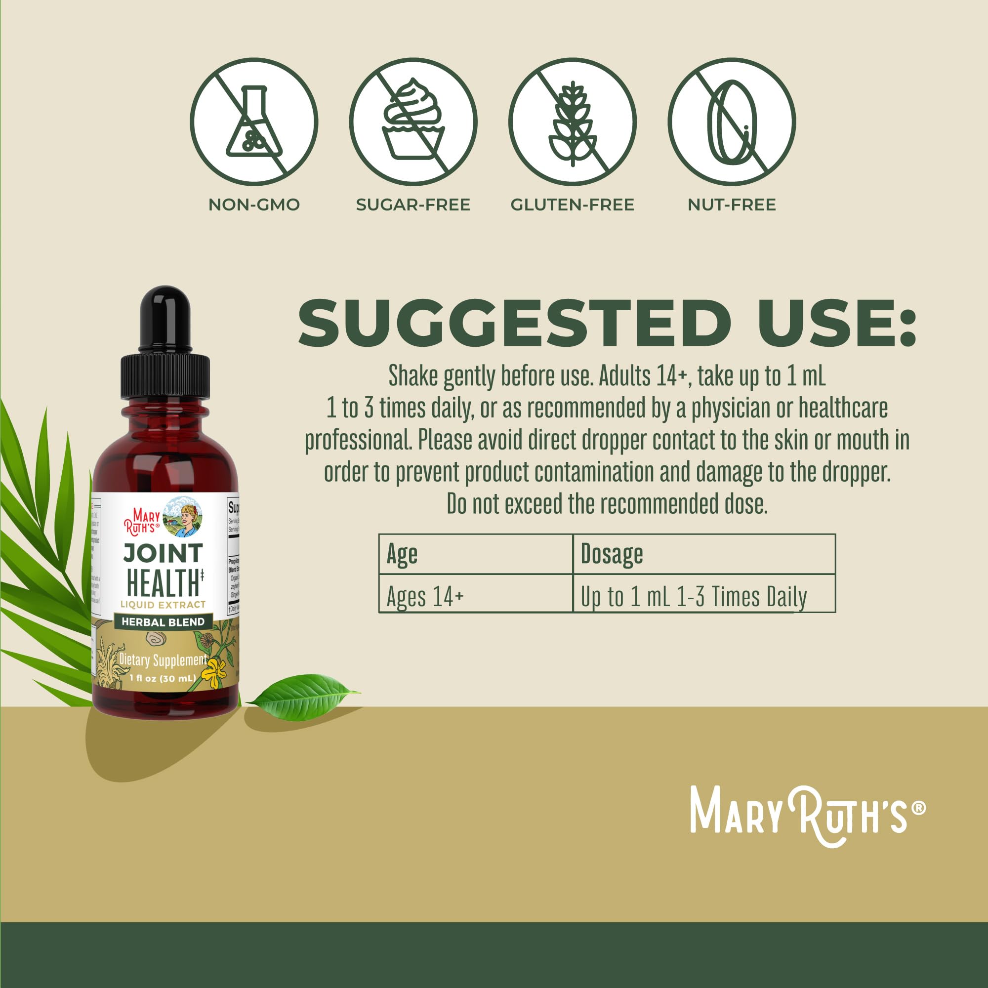 MaryRuth Organics Joint Health Liquid Extract | Four Herbal Blend Liquid Drops | Ginger Root | Licorice Root | Cats Claw | Devils Claw | Vegan | Non GMO | Alcohol Free Tincture | 30 Servings MARYRUTH'S Au supplements