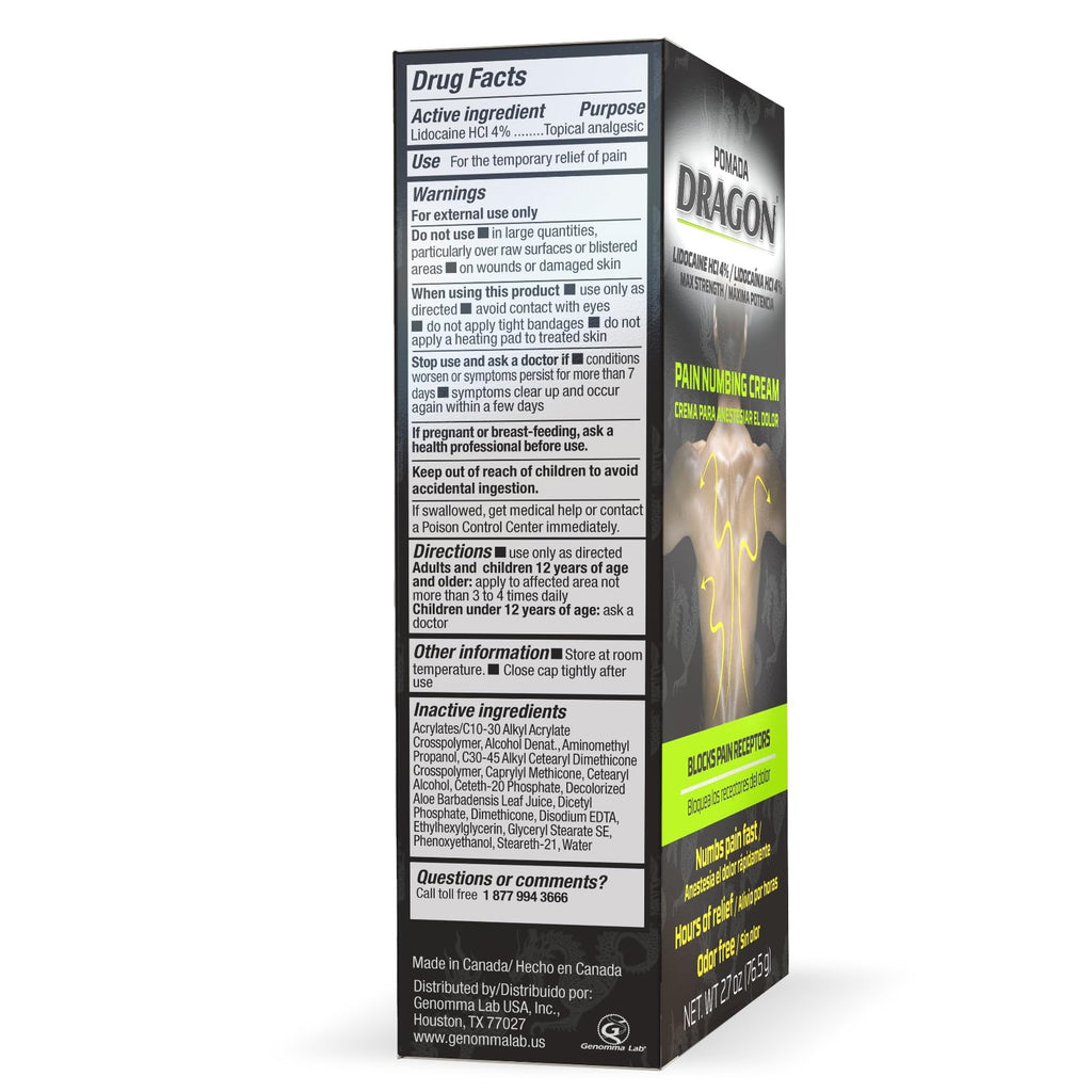 Dragon Numbing Cream Lidocaine 4% Maximum Strength Numbing Cream, Topical analgesic with Lidocaine for Muscle Relief, Pain Cream for Knees and Feet, 2.7 Oz DRAGON Au supplements