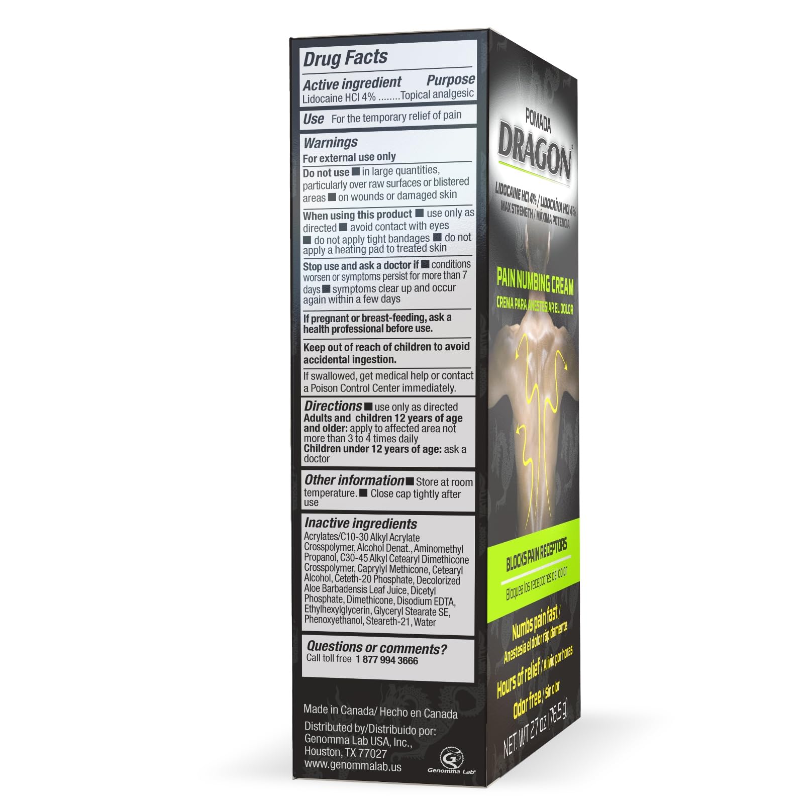Dragon Numbing Cream Lidocaine 4% Maximum Strength Numbing Cream, Topical analgesic with Lidocaine for Muscle Relief, Pain Cream for Knees and Feet, 2.7 Oz DRAGON Au supplements