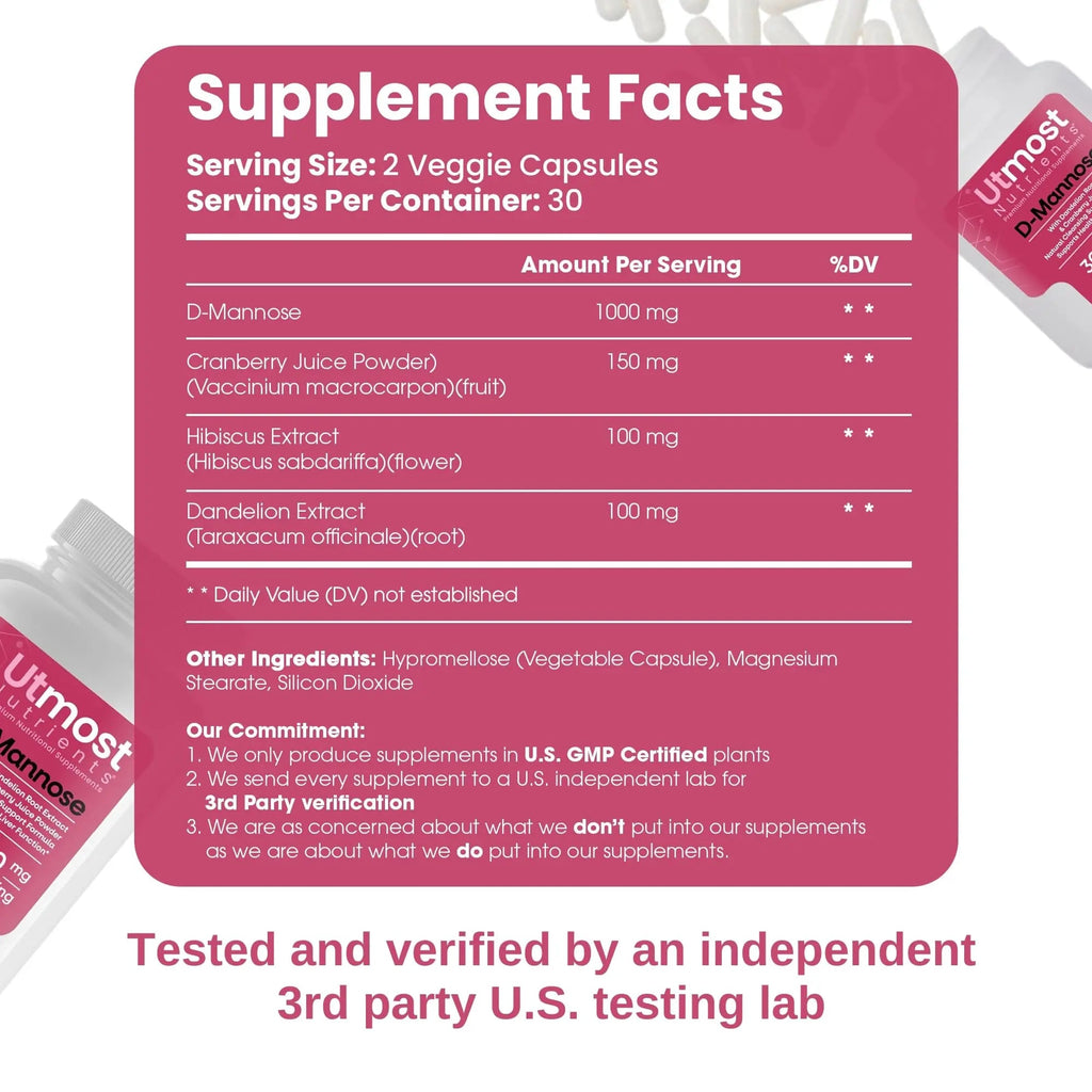 Utmost Nutrients Urinary Defense D-Mannose Supplement - Urinary Health for Women - Optimized Clinical Strength Formula Cleanses, Flushes and Rebuilds The Urinary System Utmost Nutrients Au supplements