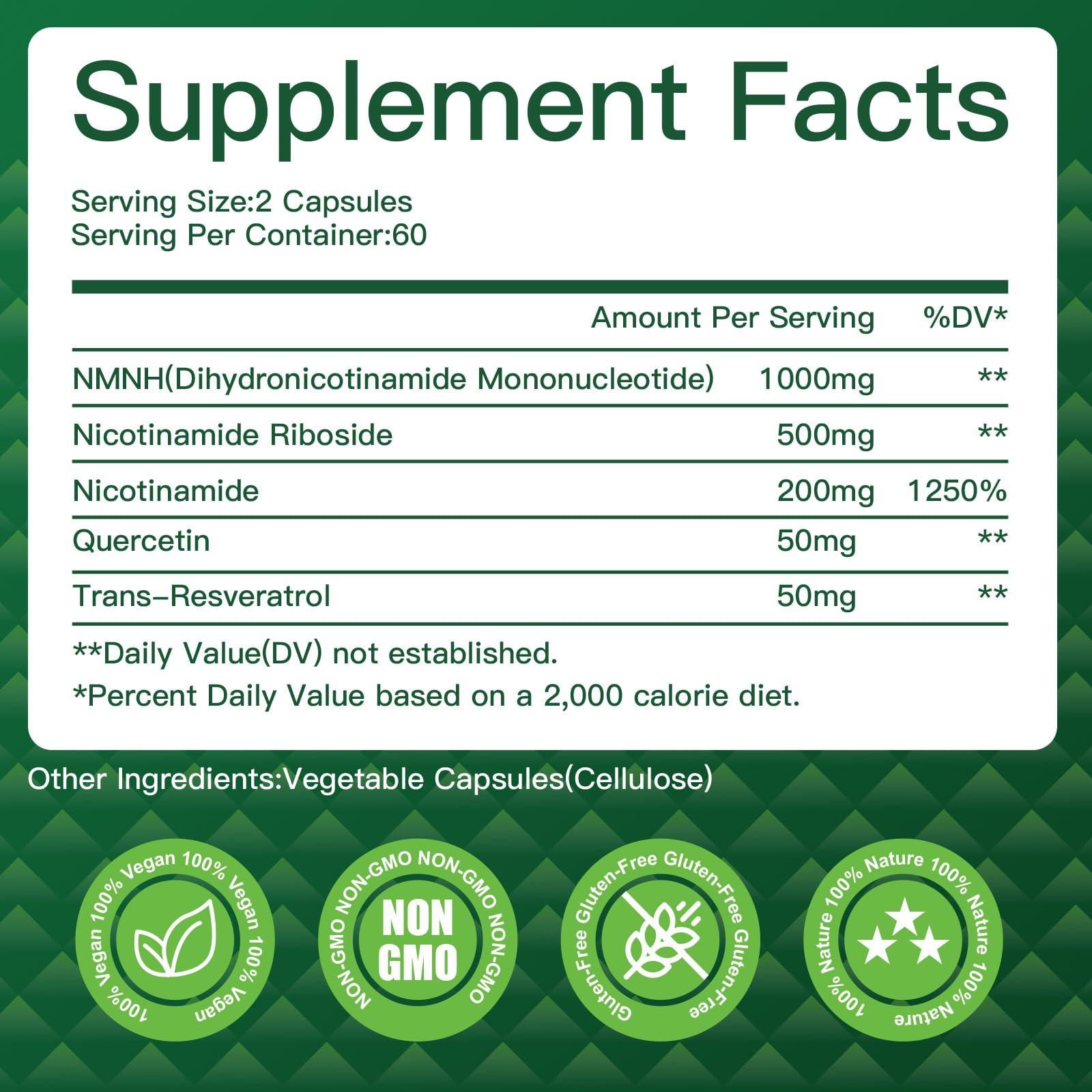 NMNH(Dihydronicotinamide Mononucleotide),NMNH Supplement 1000mg Pure Nicotinamide Mononucleotide,NAD High Purity Supplement Alternative,for Energy,Focus,Non-GMO, Gluten Free,120 Capsules VPKIN Au supplements