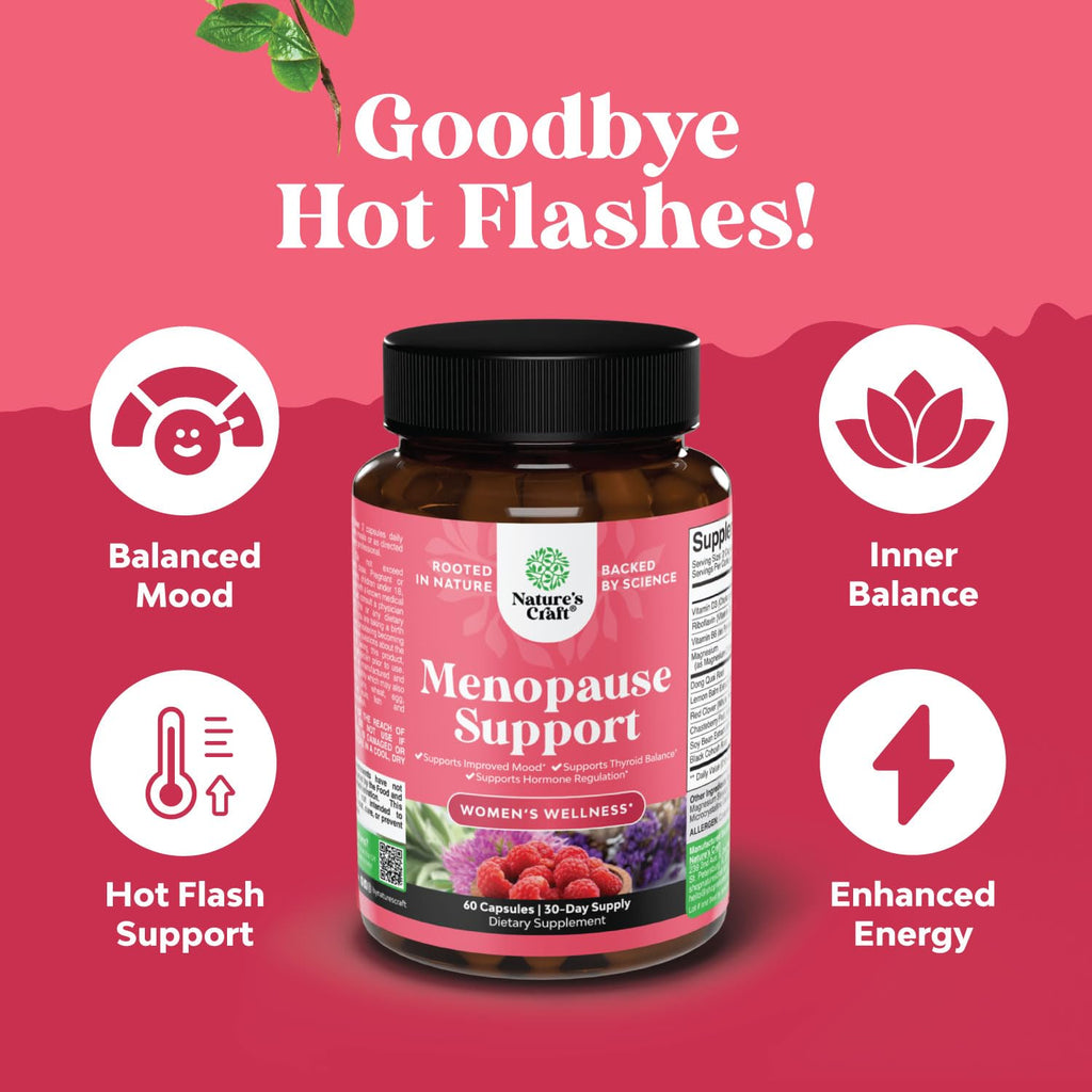 Complete Herbal Menopause Supplement for Women - Female Hormone Balance Capsules for Night Sweats Hot Flashes & Mood Swings with Dong Quai, Chaste Berry & Black Cohosh Root - 60 Count Natures Craft Au supplements