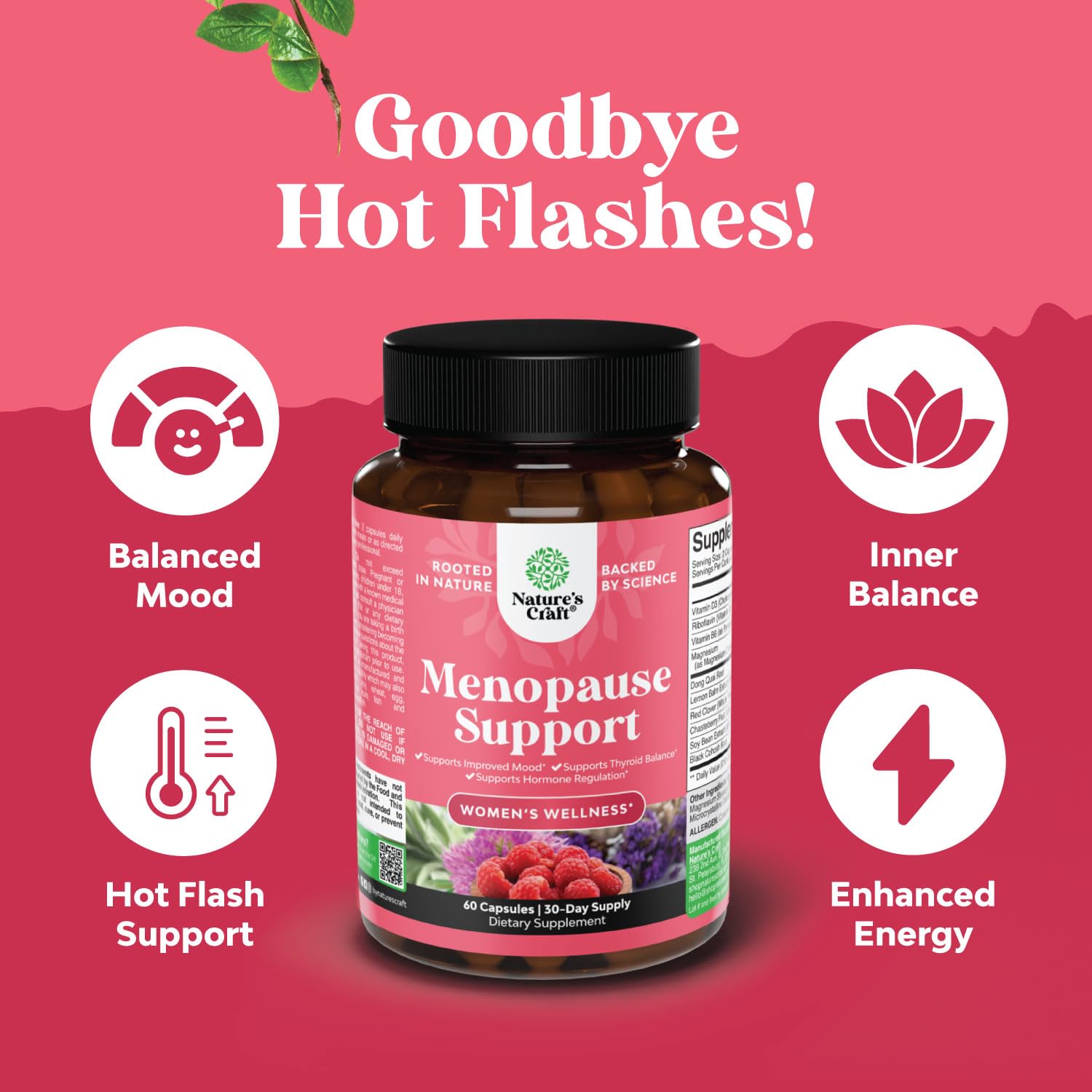 Complete Herbal Menopause Supplement for Women - Female Hormone Balance Capsules for Night Sweats Hot Flashes & Mood Swings with Dong Quai, Chaste Berry & Black Cohosh Root - 60 Count Natures Craft Au supplements