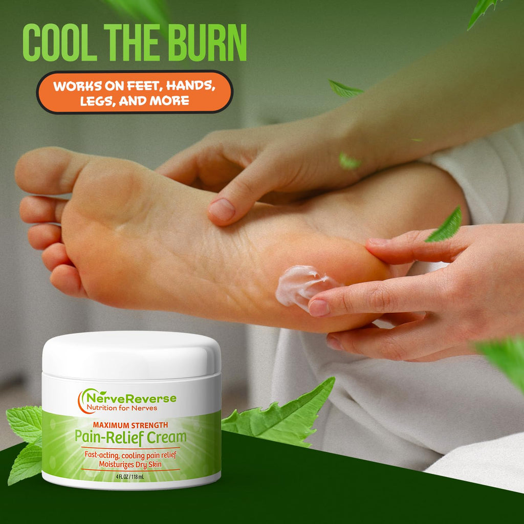 NerveReverse - Neuropathy Pain Relief Cream for feet, Hands, Legs Toes. Large 4 OZ. JAR. Fast-Acting, Maximum Strength Cream with 4% Menthol, MSM, L-Carnitine, L-Arginine, Vitamin E, Vitamin B6 NERVEREVERSE NUTRITION FOR NERVES Au supplements