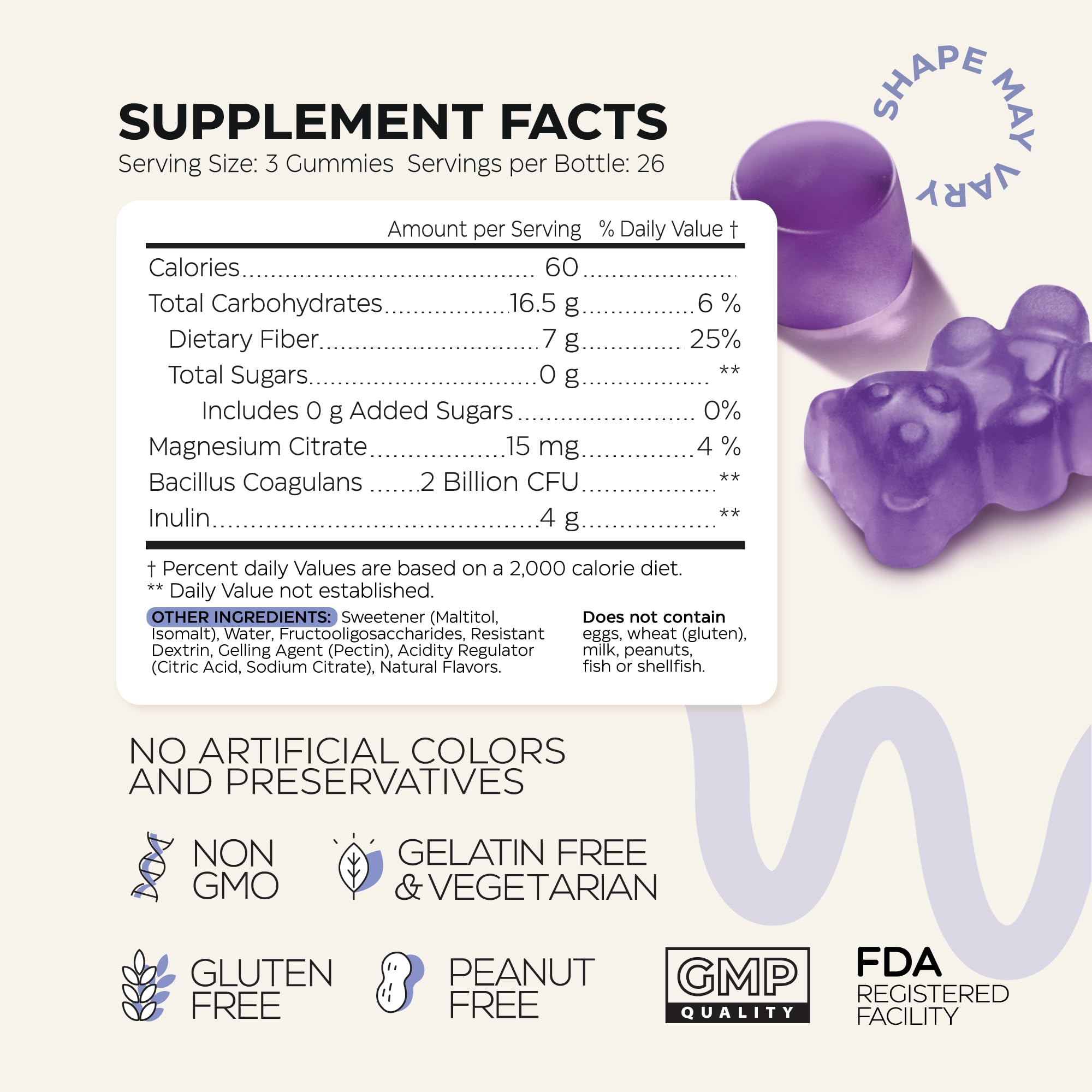 High Prebiotic Fiber Gummies for Women and Men 7G, 160 Pcs (2 Pack) - Natural  Support - Beet FOS Fiber, Magnesium, Inulin, Probiotic - Gummy Supplement for Digestive Health - Sugar Free