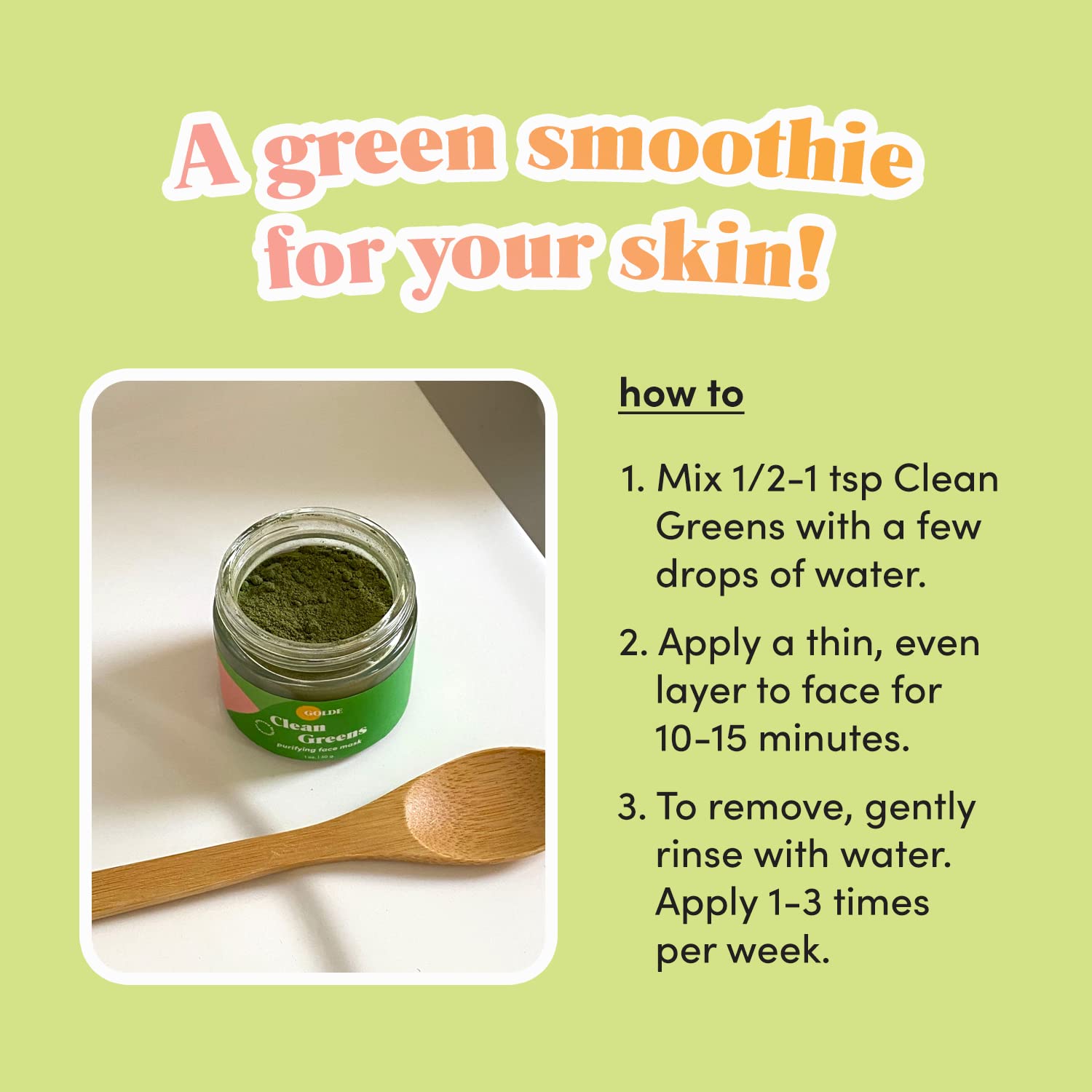 GOLDE - Clean Greens Superfood Face Mask - Made w/Chlorella & Spirulina - Great for Acne Prone, Oily & Dry Skin, Hydrating - Gentle Cleanser - Vegan - Aluminum-Free - 30g Jar GOLDE Au supplements