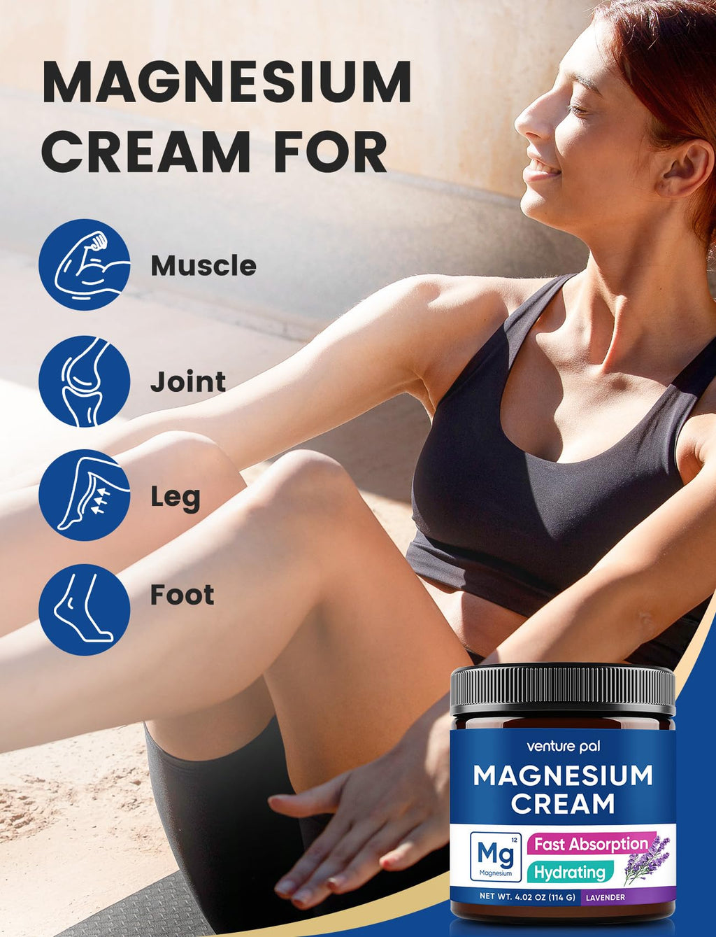Venture Pal Topical Magnesium Cream, Fast-Absorbing Magnesium Moisturizing Lotion with Coconut Oil