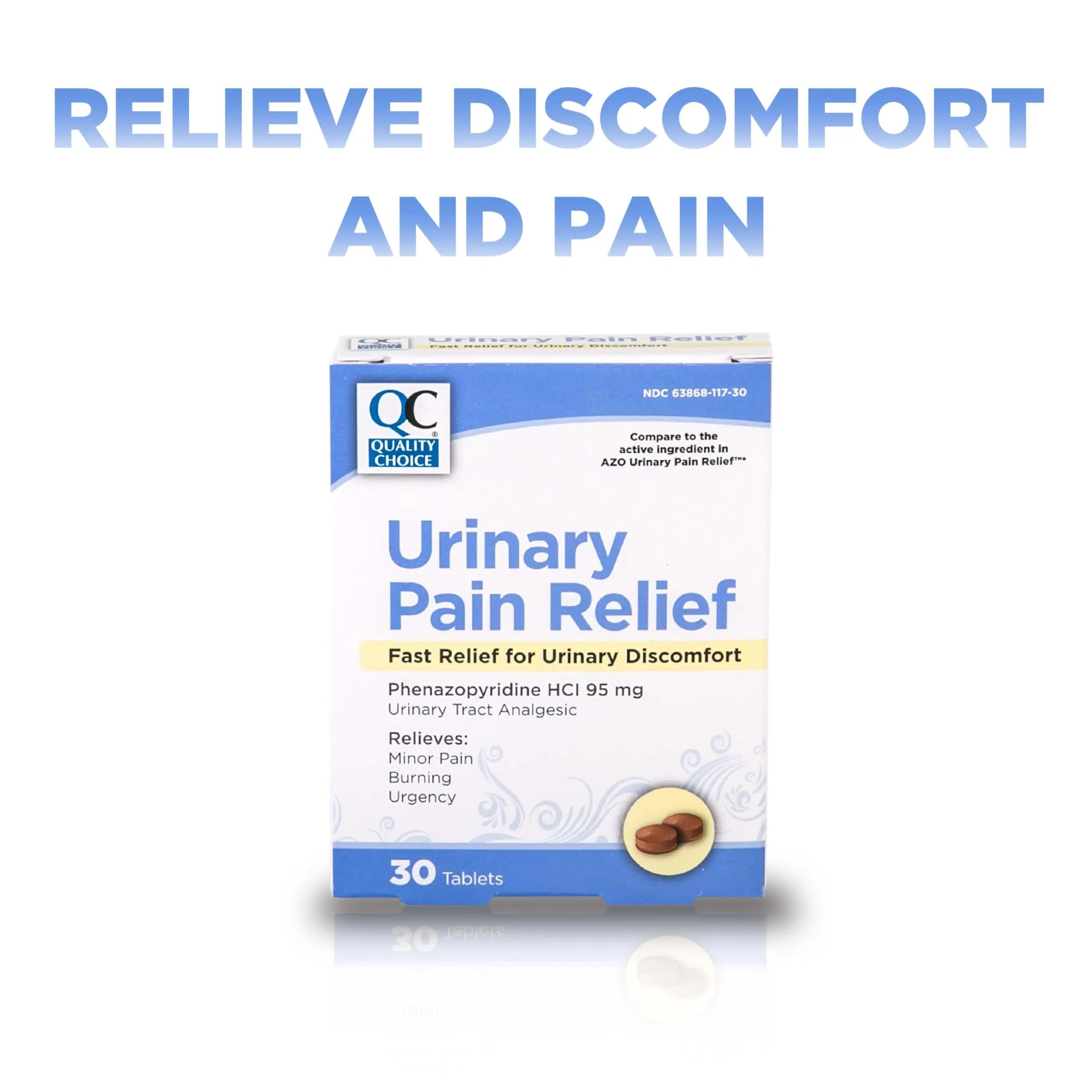 Quality Choice Fast Acting Urinary Pain Relief, Phenazopyridine Hydrochloride 95mg, Relieves UTI Pain, Burning, Frequent Urination, Bladder Discomfort, Urgency. One 30 Tablet Box (30 Total Tablets) Quality Choice Au supplements