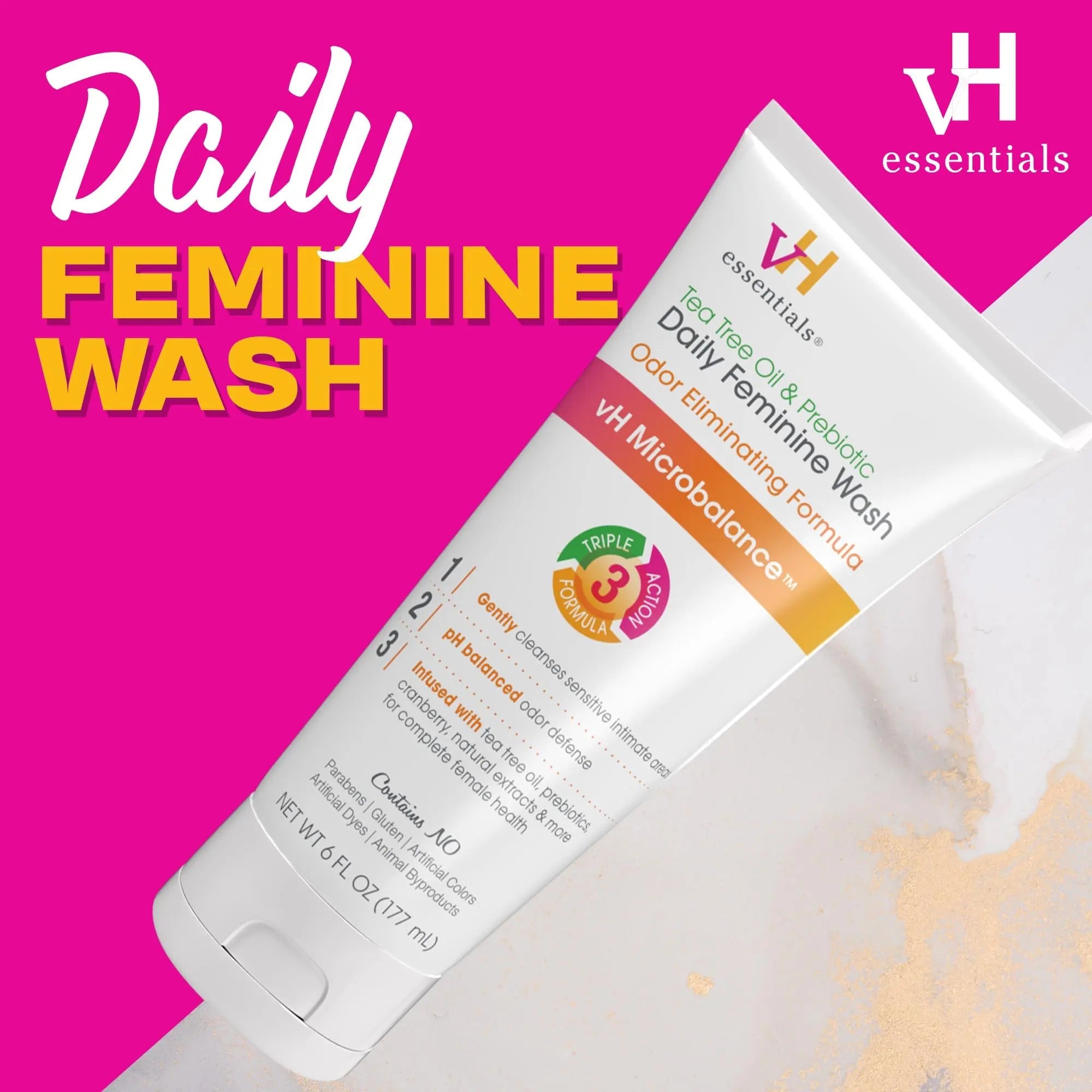 vH essentials, Ph Balanced Daily Feminine Wash, Tea Tree Oil & Prebiotic vH essentials Au supplements
