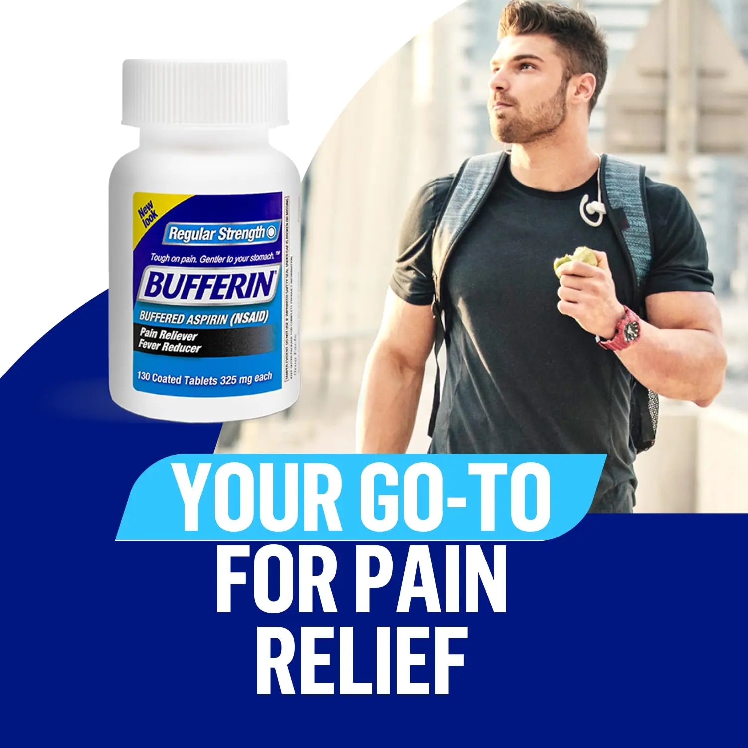 Bufferin Aspirin 325mg, Pain Reliever & Fever Reducer, with 3 Buffering Agents Relieves 7 Types of Pain: Headaches, Back Ache, Arthritis, Muscle Aches & More, for Adults, 130 Coated Tablets, 2-Pack Bufferin Au supplements