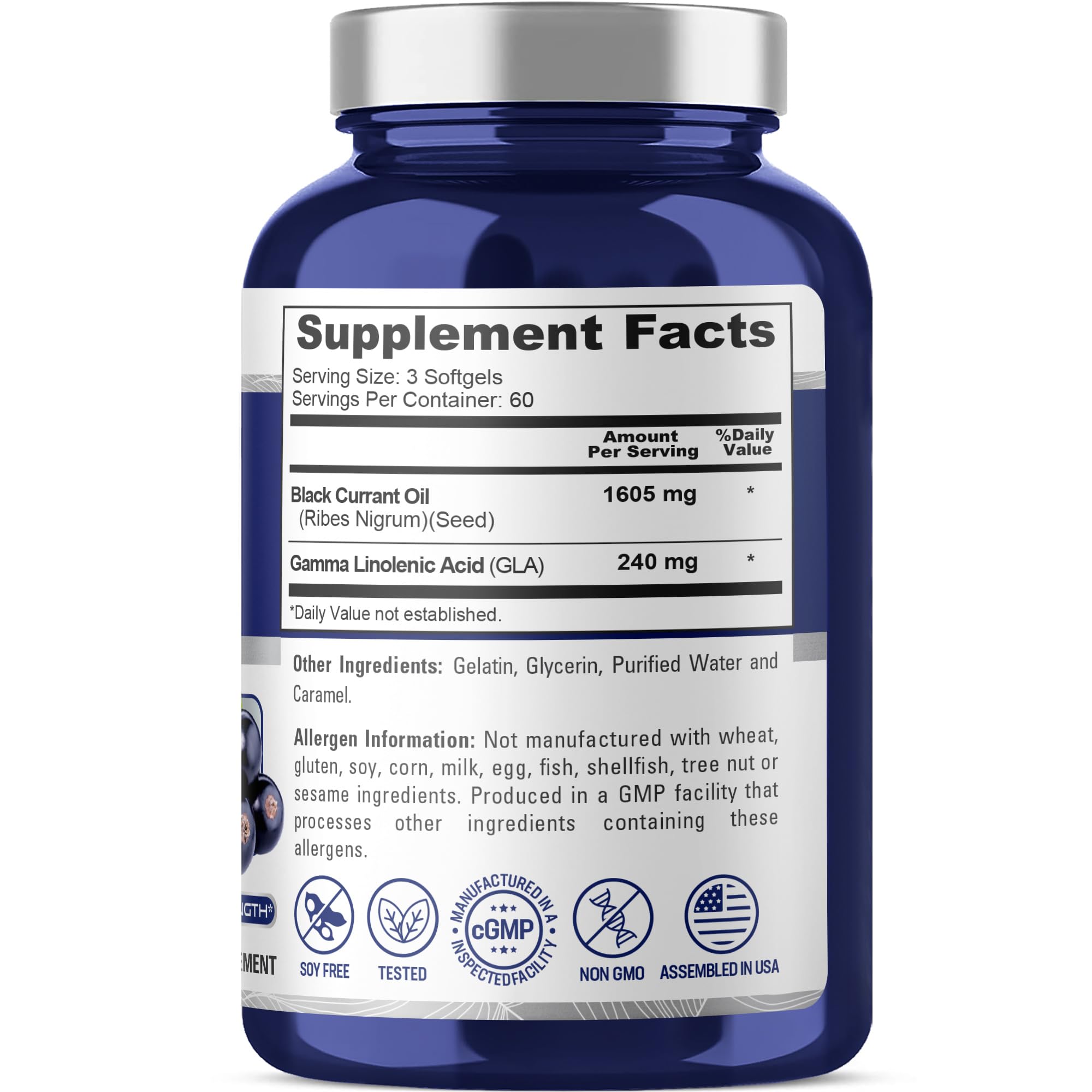 NusaPure Black Currant Seed Oil 1605 mg Gamma Linoleic Acid (GLA) 15% 180 Softgels (Non-GMO, Soyfree) NusaPure Au supplements
