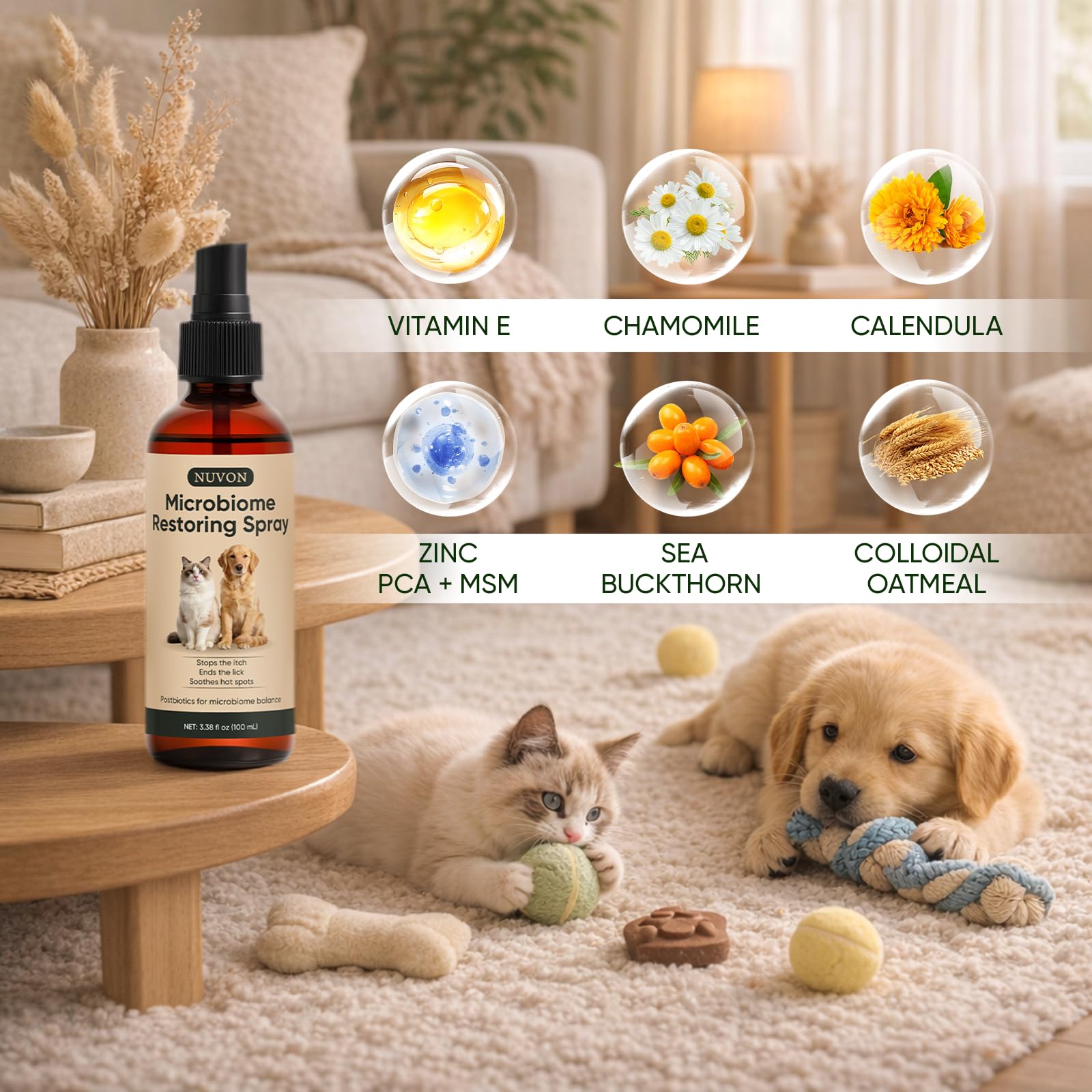 Wanciment NUVON Postbiotic Spray - Hot Spot Treatment for Dogs & Cats - Helps Alleviate Sensitive Skin, Scratching, and Licking of Coat - 3.38 fl oz Wanciment Au supplements