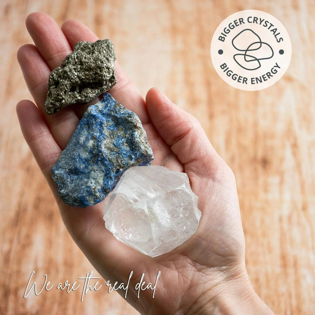 5PCS SAMSARI Abundance XL Crystals Healing Set - (Pyrite, Lapis Lazuli, Clear Quartz), 1 Palo Santo Stick SAMSARI Au supplements