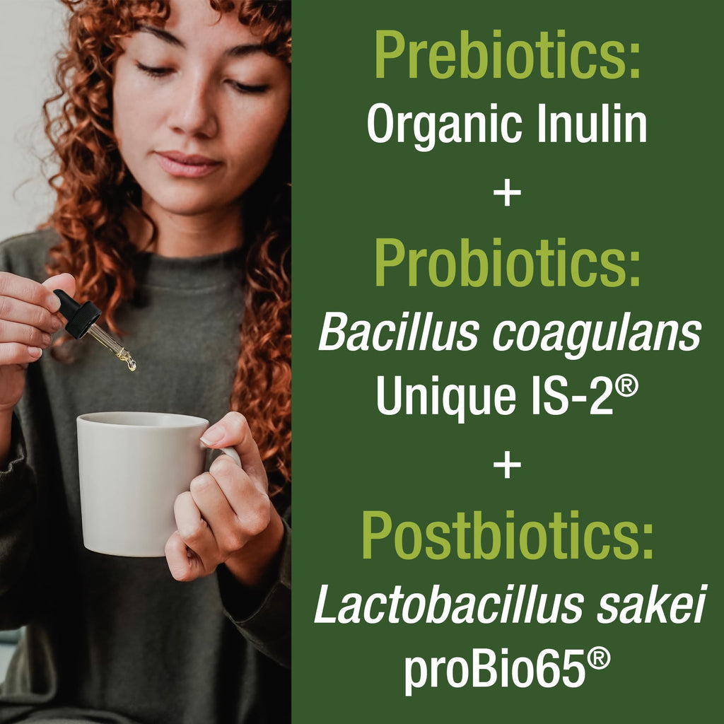 Organic Synbiotic = Prebiotics + Probiotics + Postbiotics 3-in-1 Supplement for Women, Men, & Kids. Pre, Pro, & Post Biotics Liquid Drops for Gut + Microbiome Balance. Made in USA, Vegan, Zero Sugar Peak Performance Au supplements