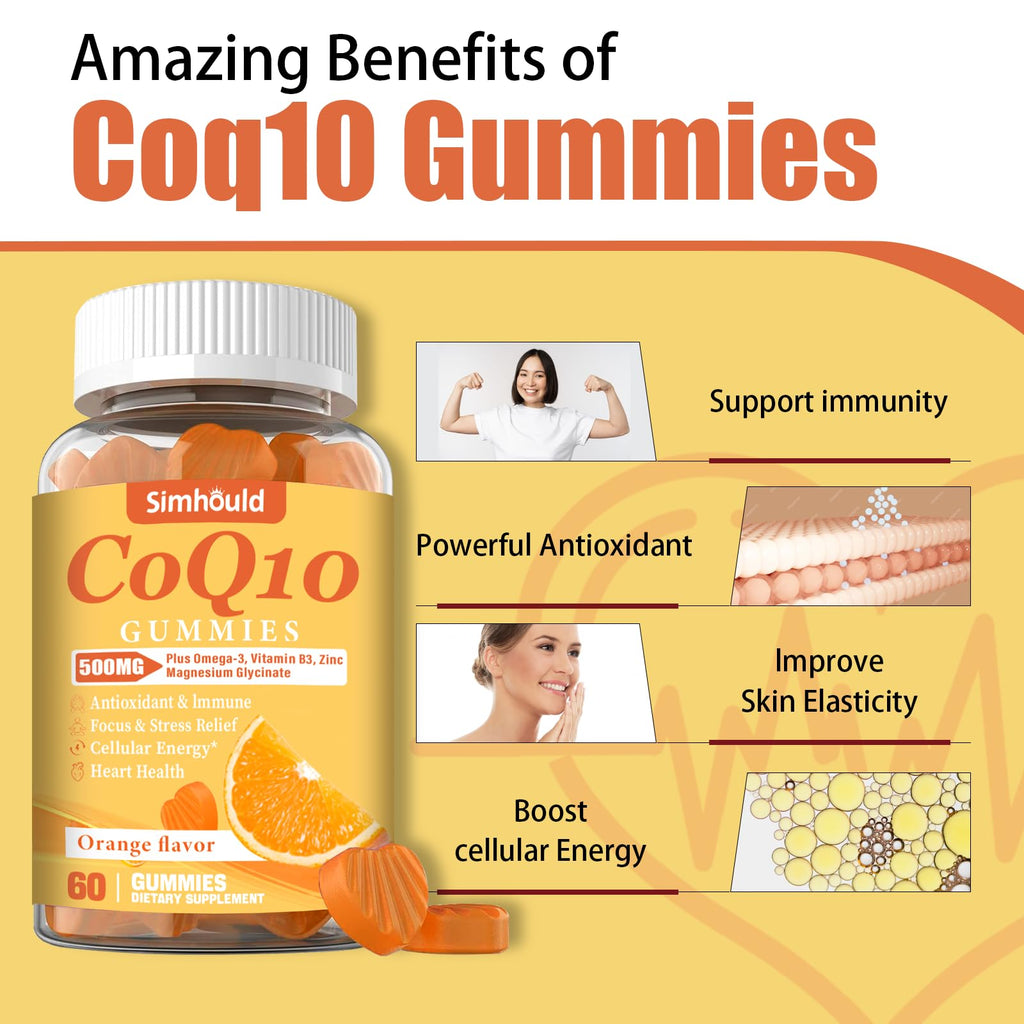 2 Pack CoQ10 500MG Gummies - Plus Omega-3, Magnesium, Vitamin B3 & Zinc - 3X Better Absorption Coenzyme Q10 Supplements for Heart Health, Cellular Energy & Antioxidant, Non-GMO 120 Counts