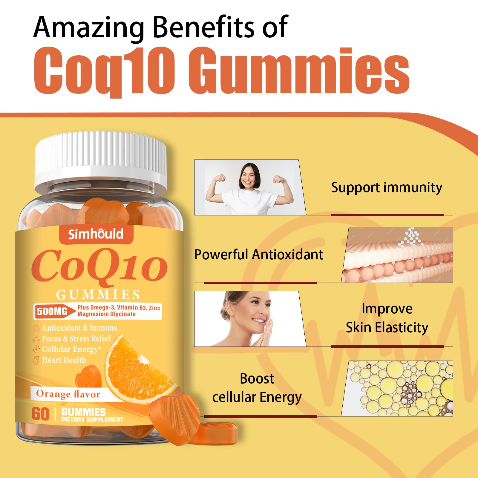 2 Pack CoQ10 500MG Gummies - Plus Omega-3, Magnesium, Vitamin B3 & Zinc - 3X Better Absorption Coenzyme Q10 Supplements for Heart Health, Cellular Energy & Antioxidant, Non-GMO 120 Counts