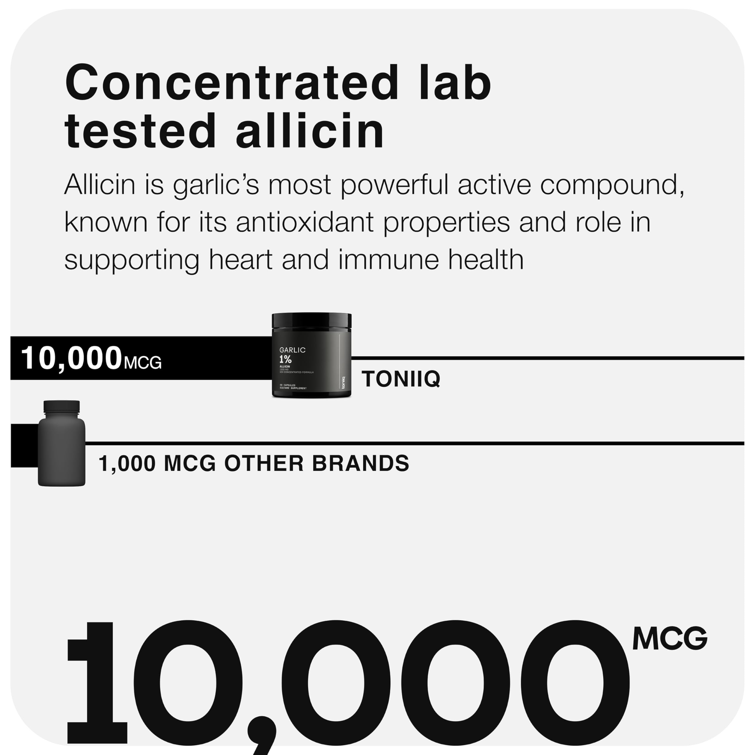 Toniiq Garlic Capsules with 10,000mcg Allicin - Odorless - 50:1 Extract for Maximum Potency - Third-Party Lab Tested - 60 Vegetarian Capsules Toniiq Au supplements