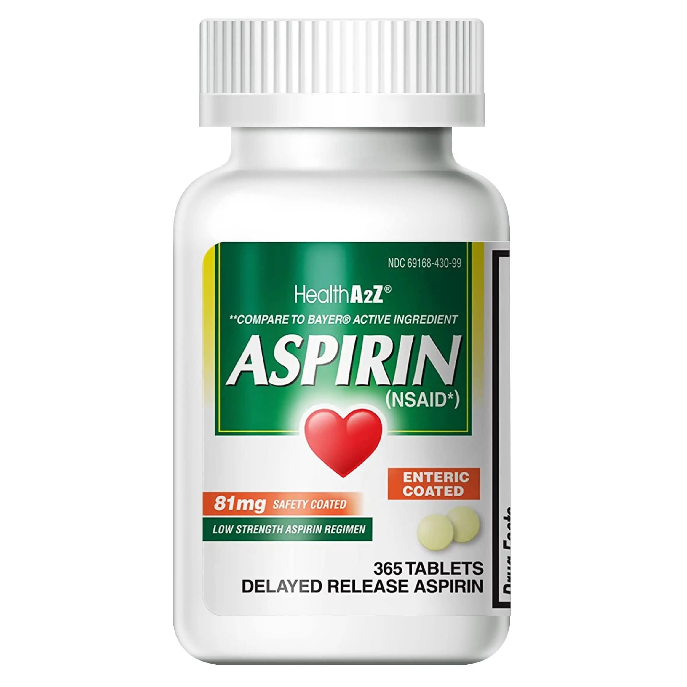 HealthA2Z® Aspirin 81 mg | Low Strength | Enteric Coated | Pain Relief | Reduces Minor Aches Muscle Pain & Cramps | Fever Reducer | Reduces Headache (365 Counts) HealthA2Z Au supplements