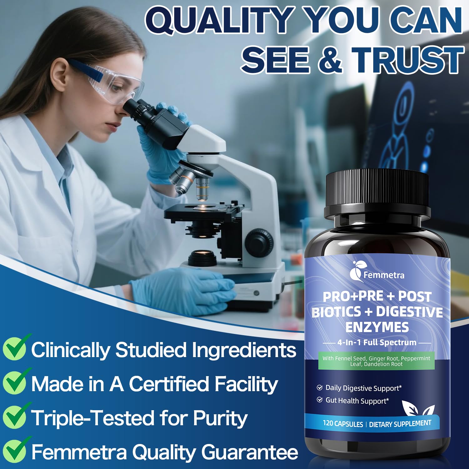Ultra Probiotics for Women Men 200 Billion CFU - 36 Strains 14 Digestive Enzymes, 4 Anti-Bloat Herbs, 3 Prebiotic Fibers & 4 Postbiotics, Gut, Digestive, Regularity