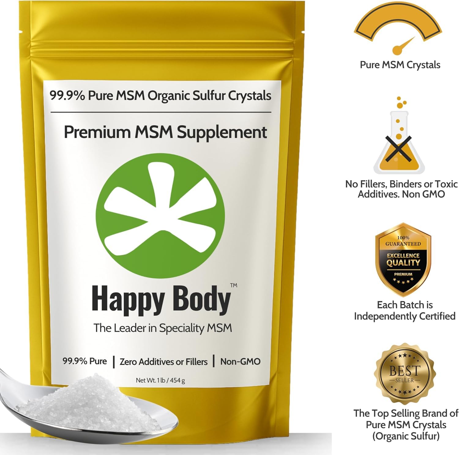 Organic Sulfur Crystals | 99.9% Pure MSM Crystals for Joint Support, Recovery, Hair, Skin & Nails | 90 Servings | 1 lb Bag