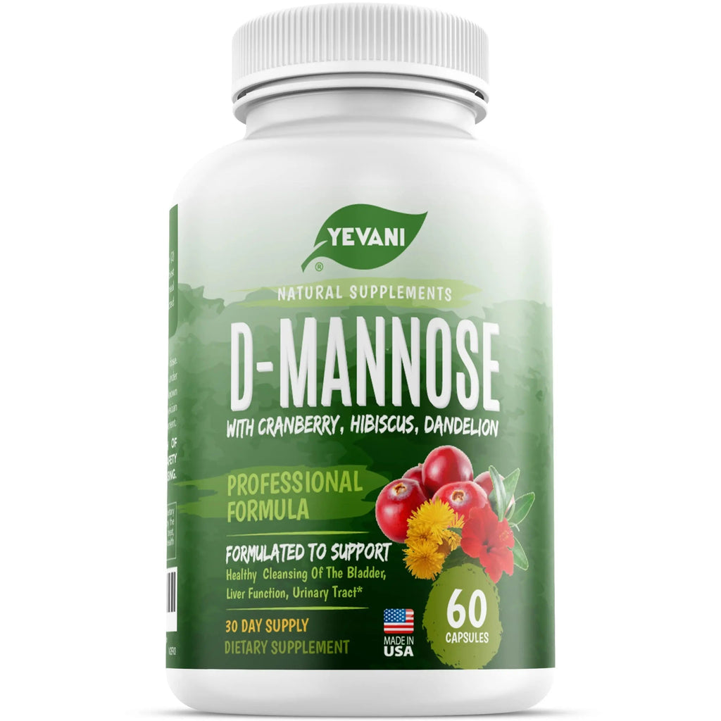 YEVANI 100% Pure D-Mannose Capsules 1000 mg with Cranberry, Hibiscus, and Dandelion Extract, Fast Acting Professional UTI Prevention Formula for Urinary Tract Health and Bladder Support YEVANI Au supplements