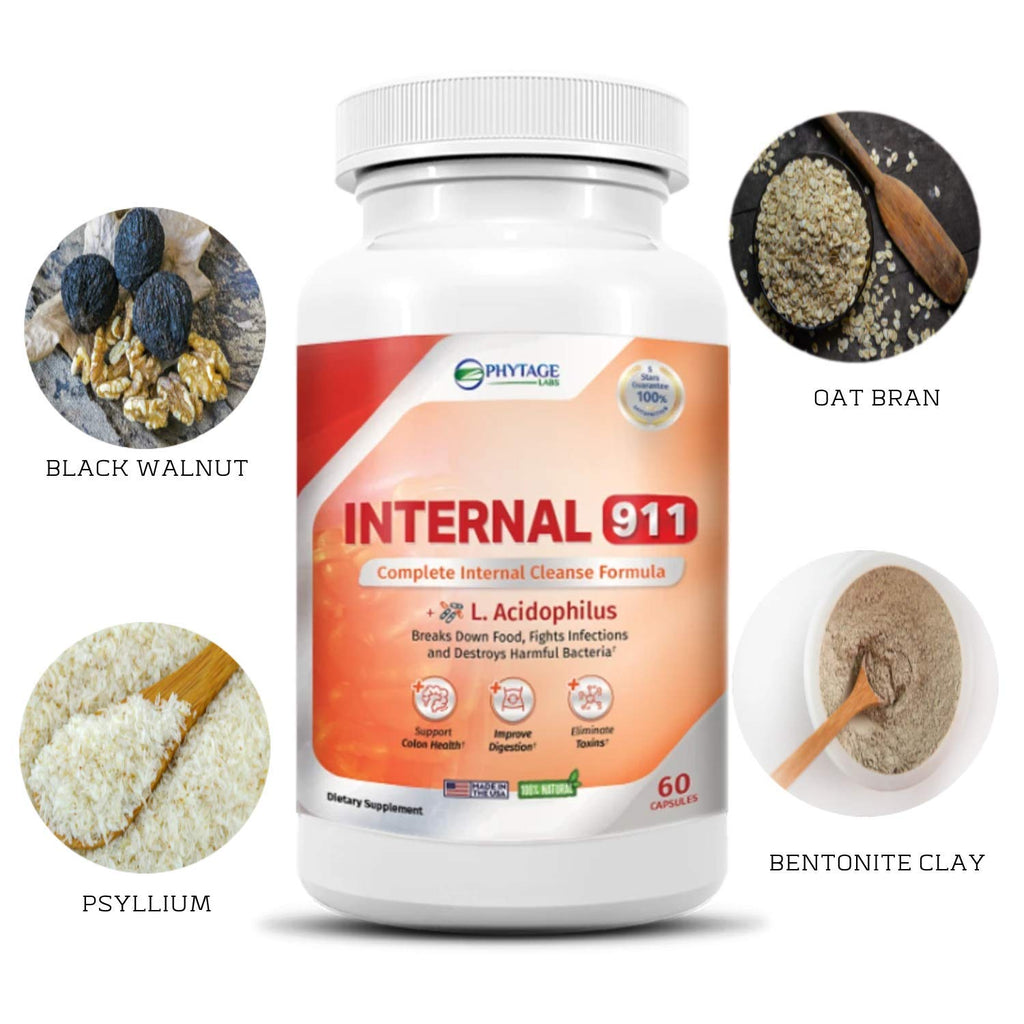 Phytage Labs Internal 911 Colon Cleanse Detox Supplement - Natural Laxative Cleanser Removes Toxins for Better Digestion and Radiant Skin - 60 Capsules
