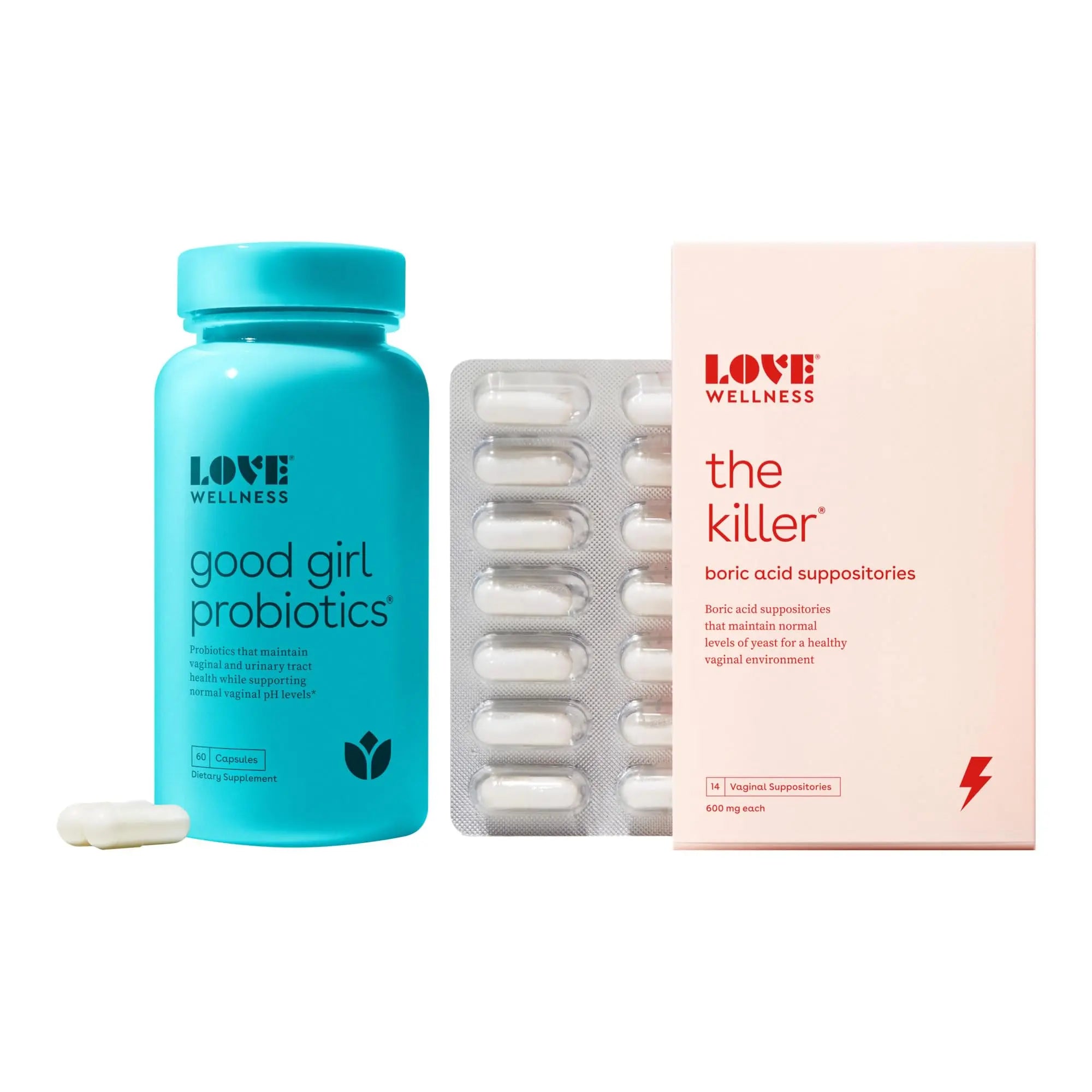 Love Wellness Good Girl Probiotics & The Killer | Vaginal pH Balance Supplement & Boric Acid Suppositories Love Wellness Au supplements