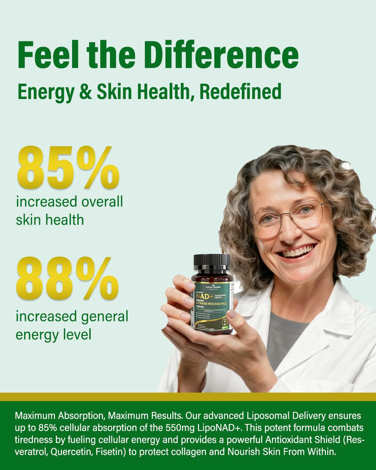 Anven Health Liposomal NAD+ Resveratrol Supplement - NMN Alternative with Trans-Resveratrol, Quercetin & Fisetin - NAD Plus for Women and Men, Cellular Energy & Healthy Aging, Non-GMO | 180 Capsules Anven Health Au supplements