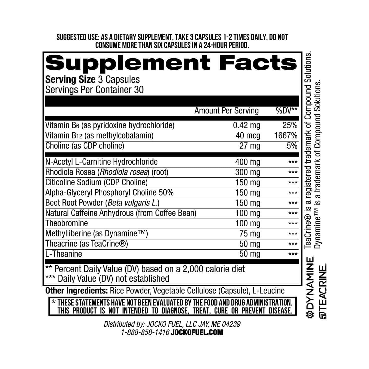Jocko Fuel Brain Power - Nootropic Dietary Supplements for Memory & Focus wiht L Theanine, L Carnitine- Energy & Focus Supplement (90 Capsules) Jocko Fuel Au supplements