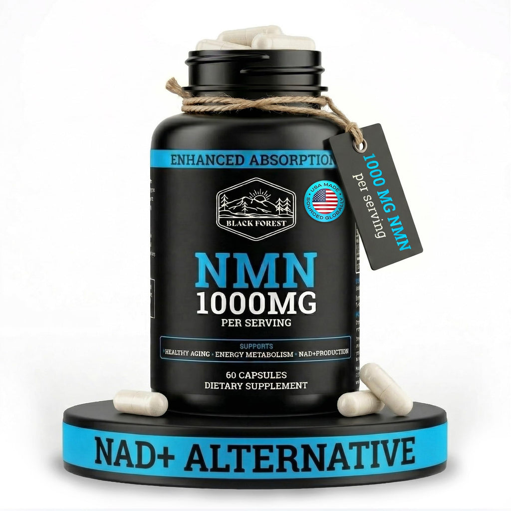 Black Forest NMN Supplements 1000mg (Nicotinamide Mononucleotide) 99% Pure, Stabilized Form, BioPerine® for Enhanced Bioavailability (60 Capsules)