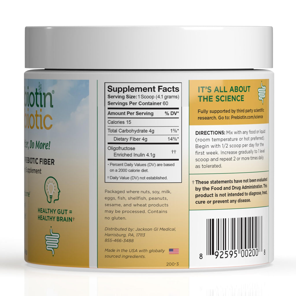 Prebiotin Prebiotic Fiber Supplement Powder  8.68 oz  Supports Digestive Health  High Fiber, Boosts Probiotics, Reduces Hunger  All-Natural, Gluten-Free